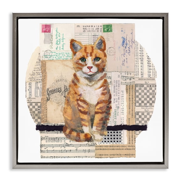 Stupell Industries Orange Cat Collage Animals & Insects Painting Gray Floater Framed Canvas Art Print Wall Art, 18 x 18