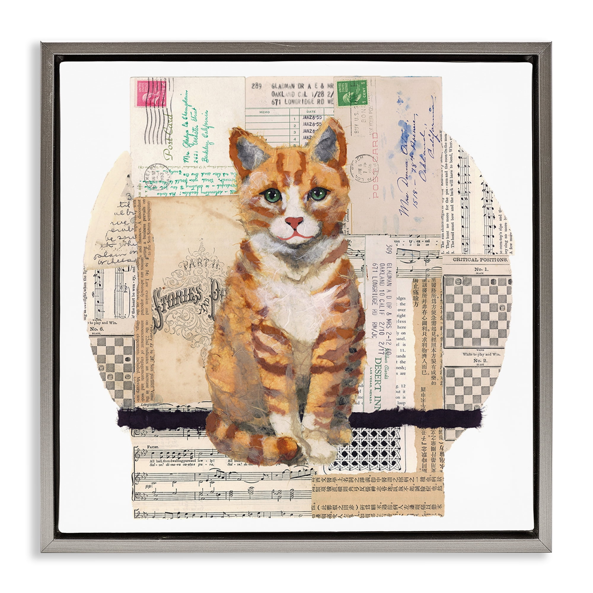 Stupell Industries Orange Cat Collage Animals & Insects Painting Gray Floater Framed Canvas Art Print Wall Art, 25 x 25