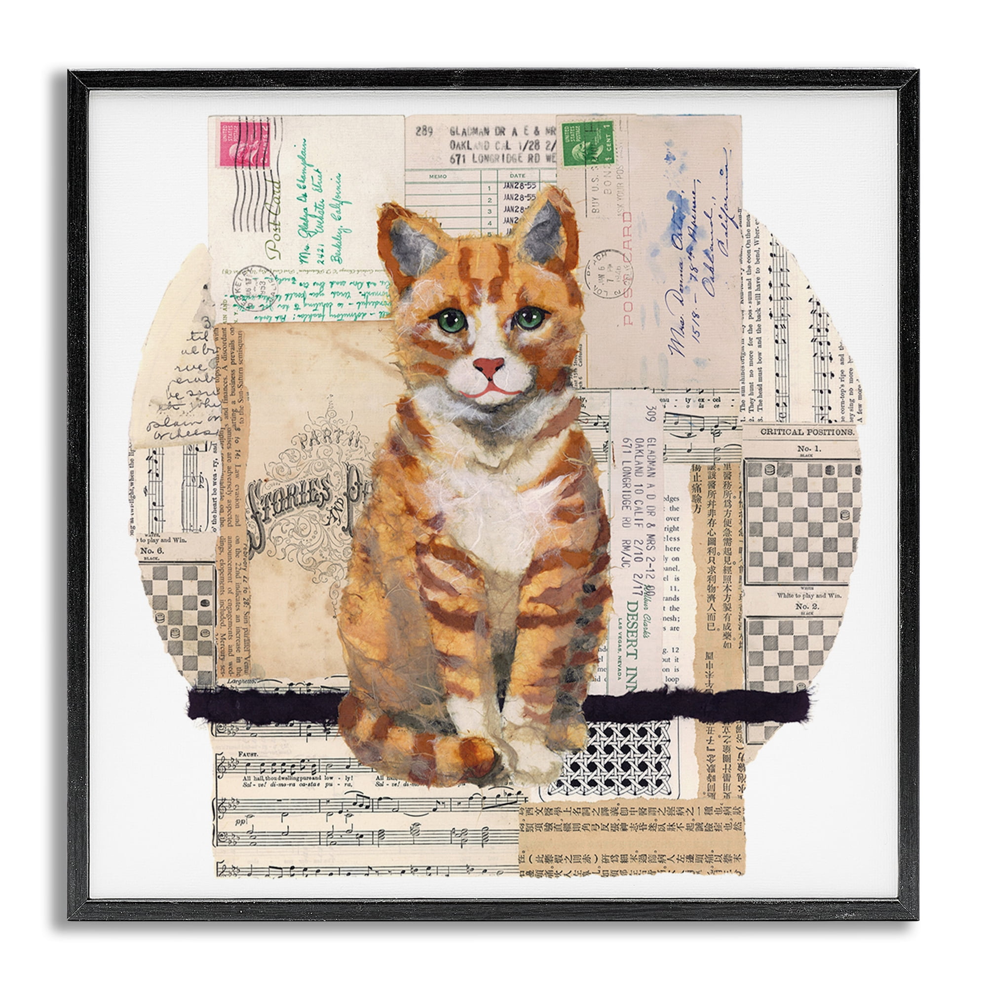 Stupell Industries Orange Cat Collage Animals & Insects Painting Gray Framed Art Print Wall Art, 12 x 12