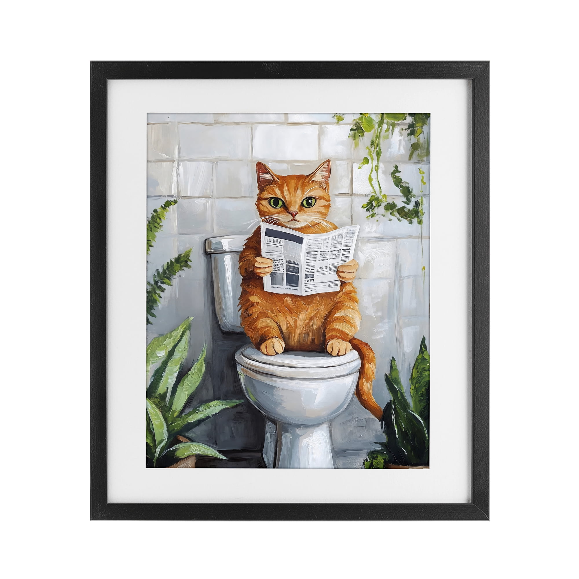 Stupell Industries Orange Cat Reading Paper Black Framed Print Under Glass, design by The Prints Vibe