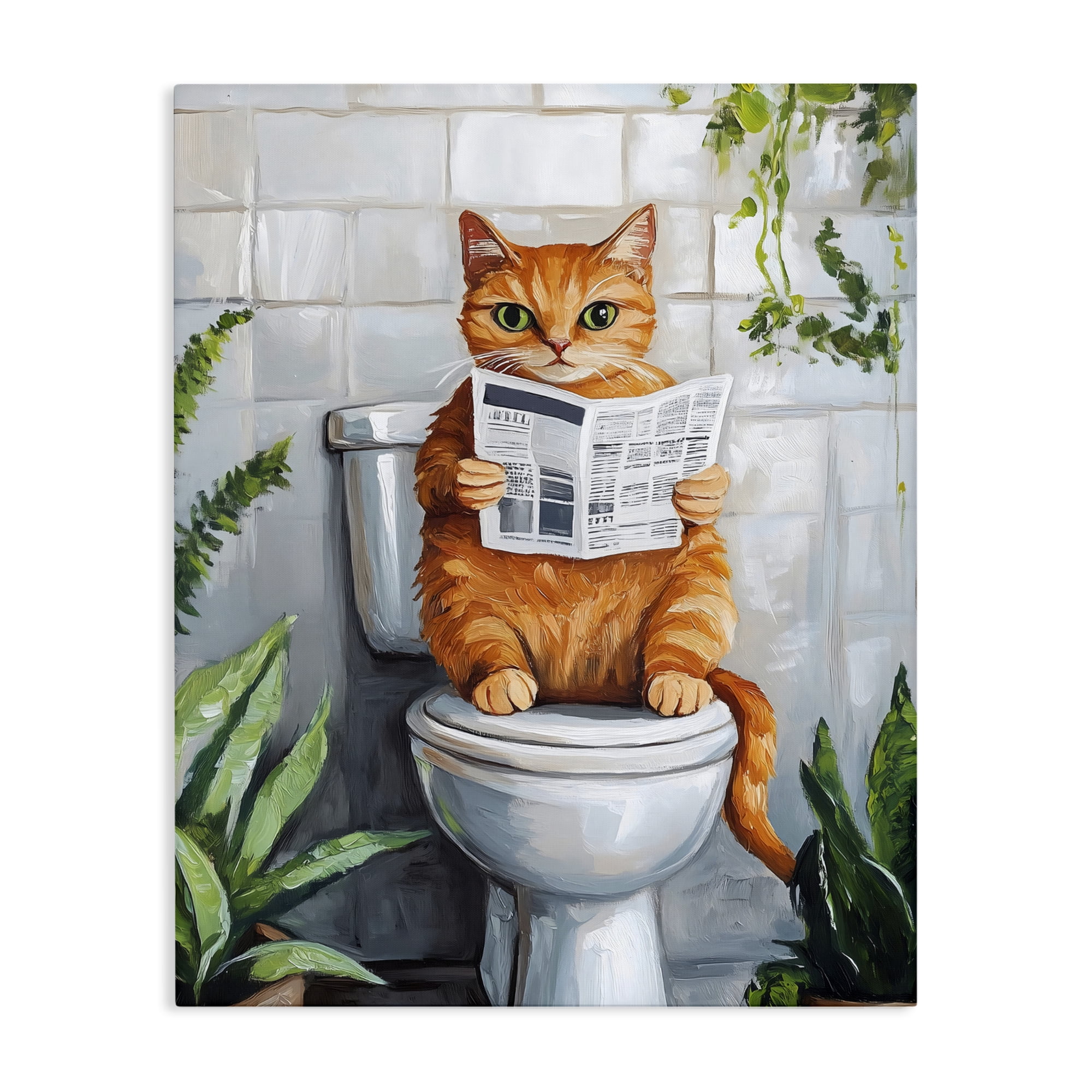 Stupell Industries Orange Cat Reading Paper Canvas Wall Art, design by The Prints Vibe