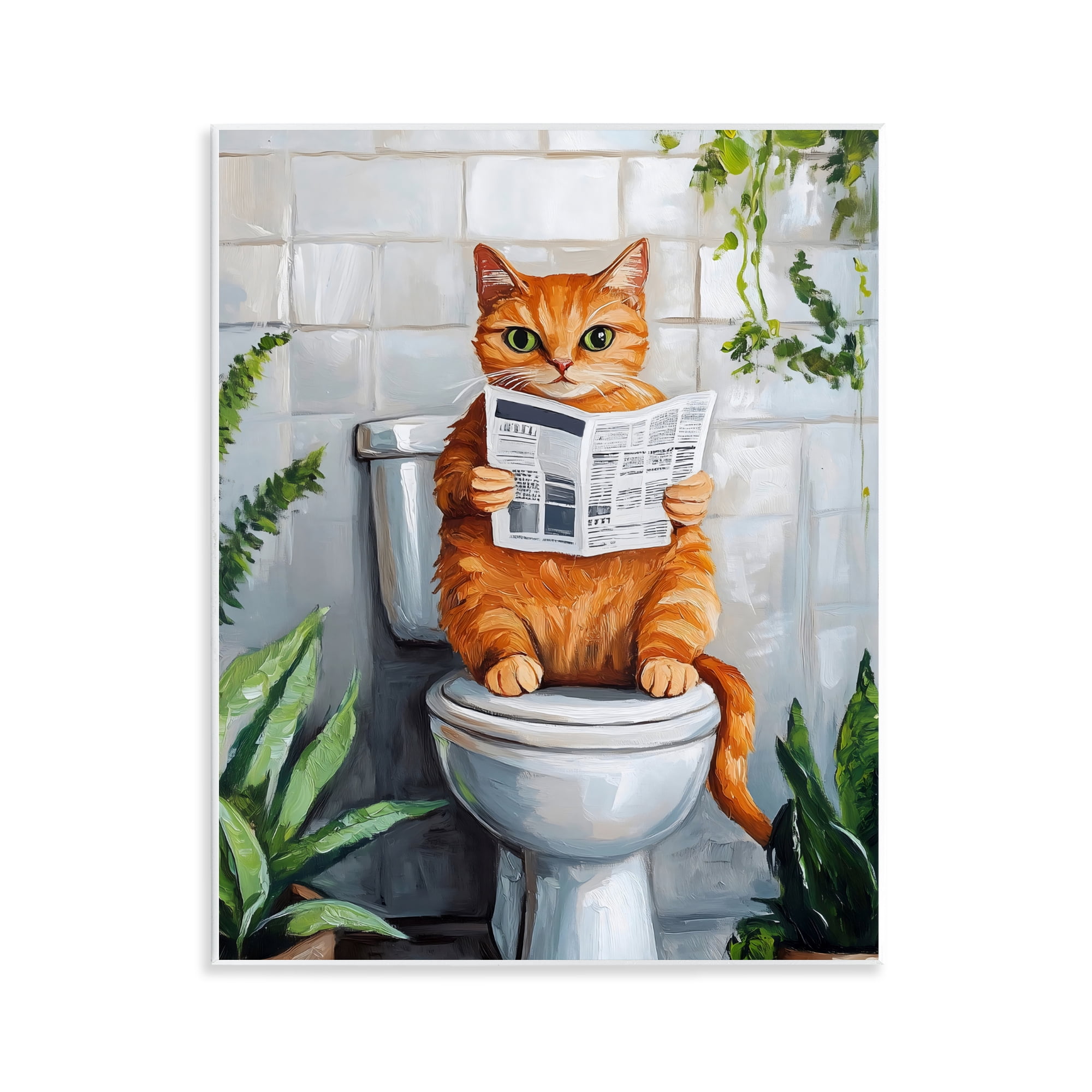 Stupell Industries Orange Cat Reading Paper Wall Plaque Art, design by The Prints Vibe