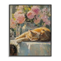 Stupell Industries Orange Cat Resting Animals Painting Black Framed Art Print Wall Art, 11 x 14
