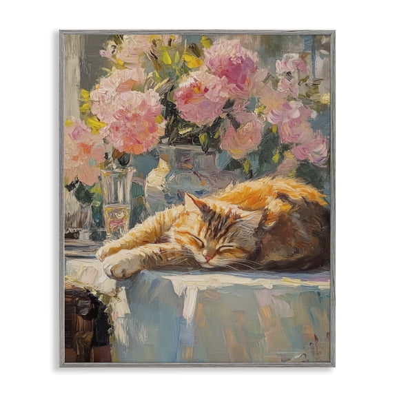 Stupell Industries Orange Cat Resting Animals Painting Gray Framed Art Print Wall Art, 16 x 20