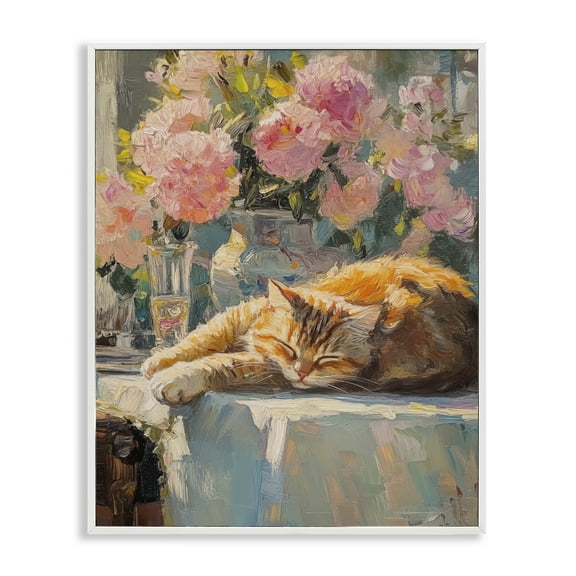Stupell Industries Orange Cat Resting Animals Painting White Framed Art Print Wall Art, 16 x 20