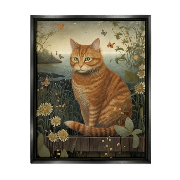 Stupell Industries Orange Cat by Pond Animals & Insects Painting Black Floater Framed Art Print Wall Art, 25 x 31