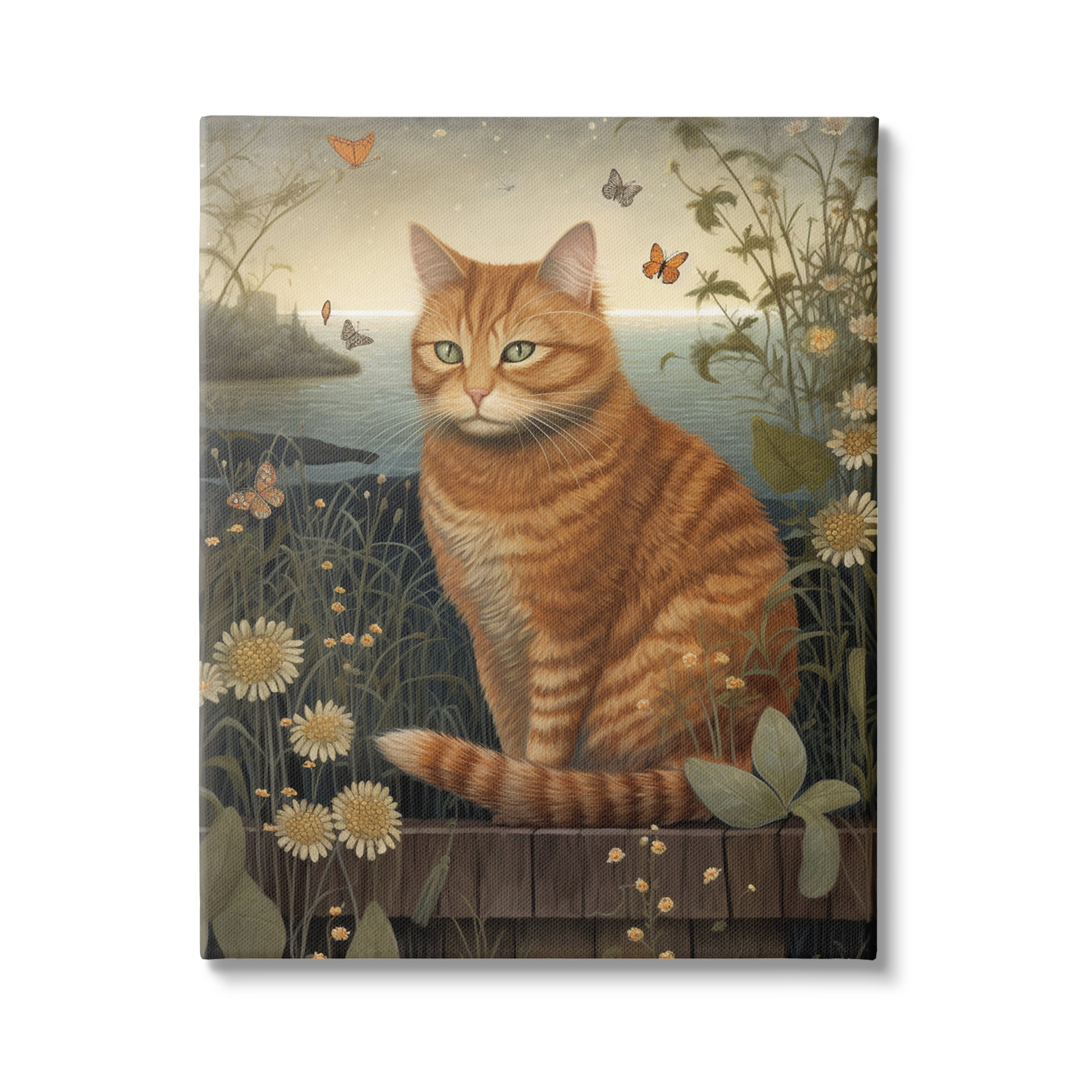 Stupell Industries Orange Cat by Pond Animals & Insects Painting Gallery Wrapped Canvas Print Wall Art, 36 x 48