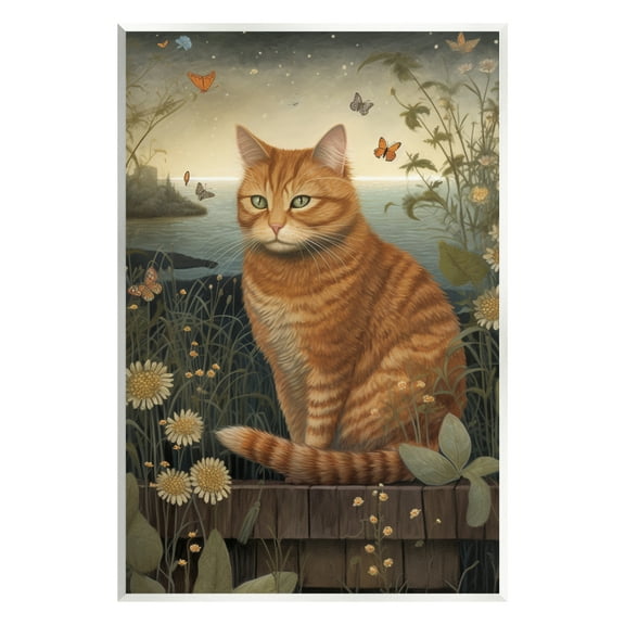 Stupell Industries Orange Cat by Pond Animals & Insects Painting Unframed Art Print Wall Art, 10 x 15