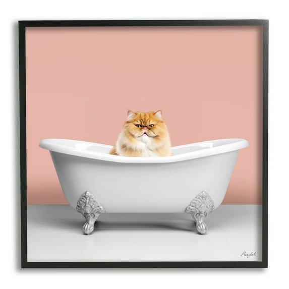 Stupell Industries Orange Cat in Bathtub Animals & Insects Painting Black Framed Art Print Wall Art, 17 x 17