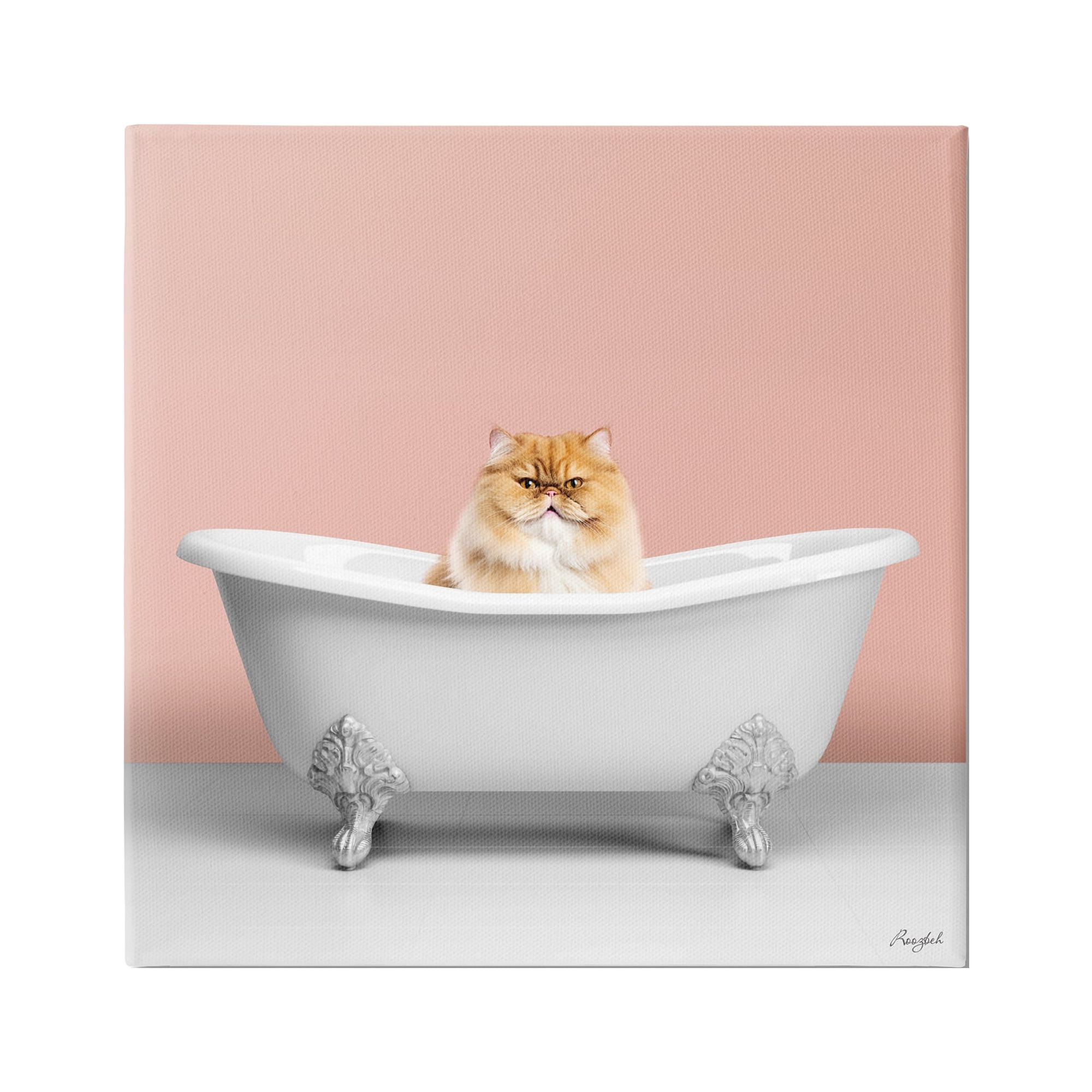 Stupell Industries Orange Cat in Bathtub Animals & Insects Painting Gallery Wrapped Canvas Art Print Wall Art, 24 x 24