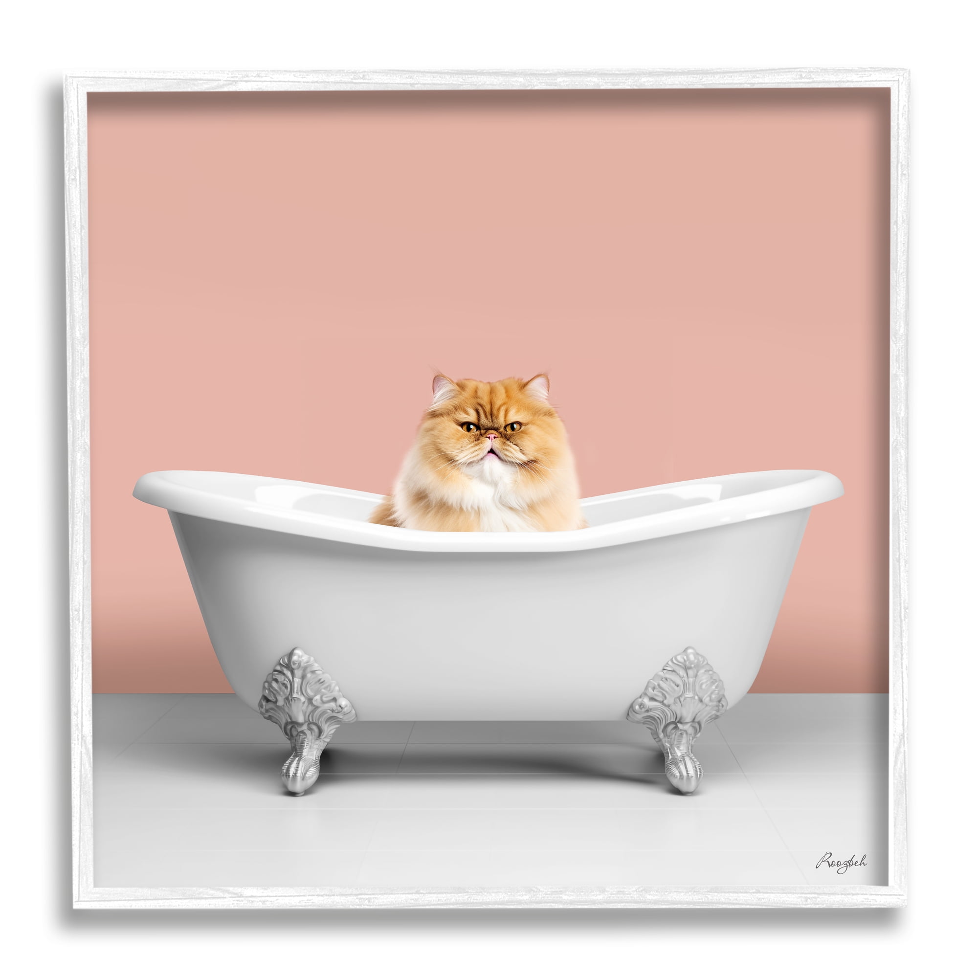 Stupell Industries Orange Cat in Bathtub Animals & Insects Painting White Framed Art Print Wall Art, 17 x 17