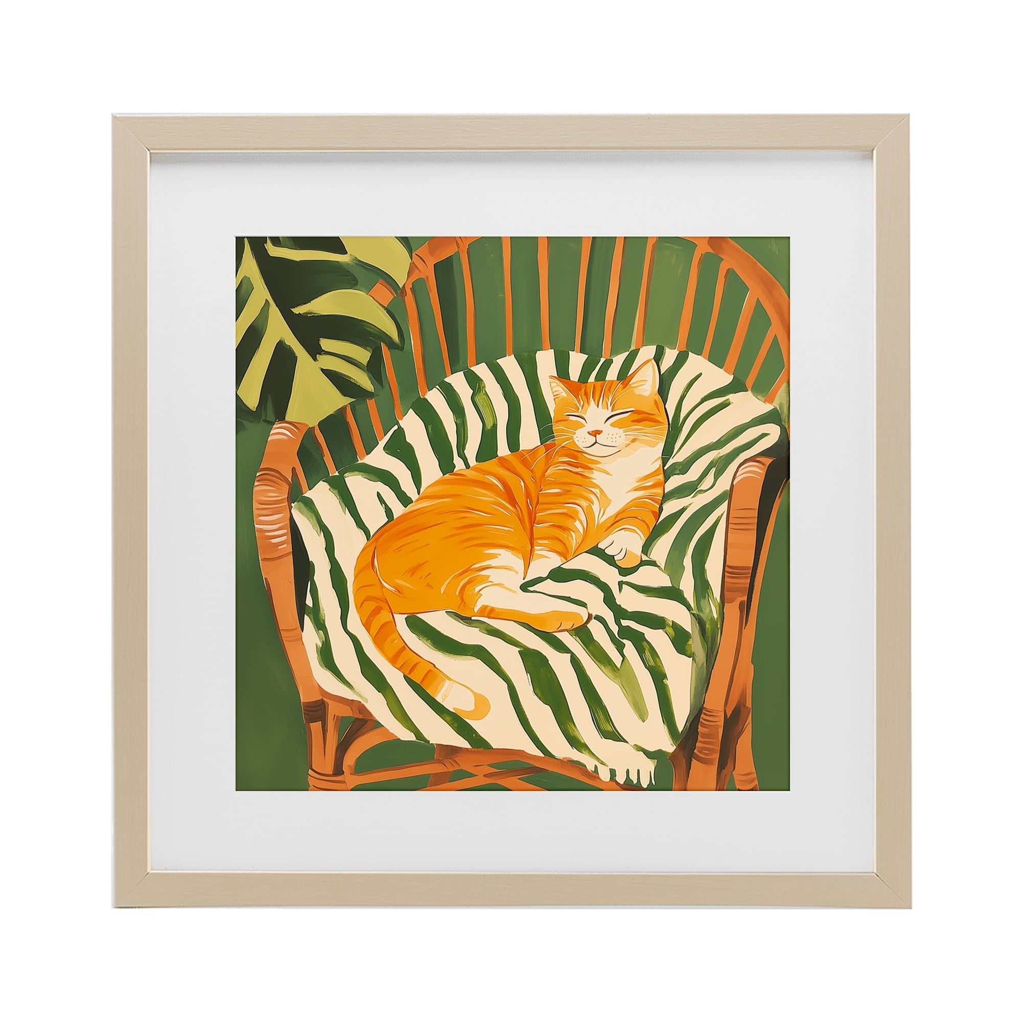 Stupell Industries Orange Cat in Rattan Chair Birch Framed Print Under Glass, design by Walker Noble