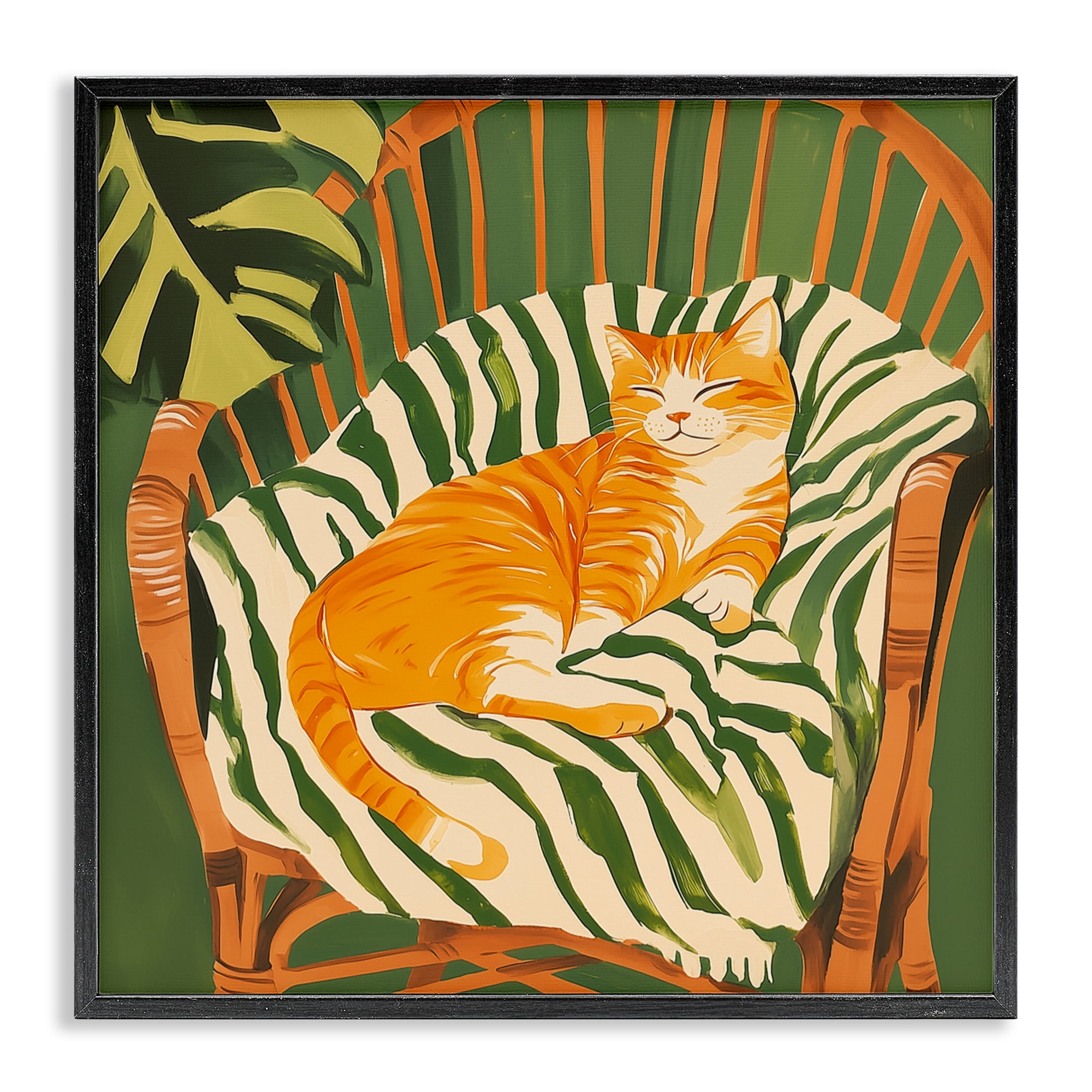 Stupell Industries Orange Cat in Rattan Chair Black Framed Giclee Art, design by Walker Noble