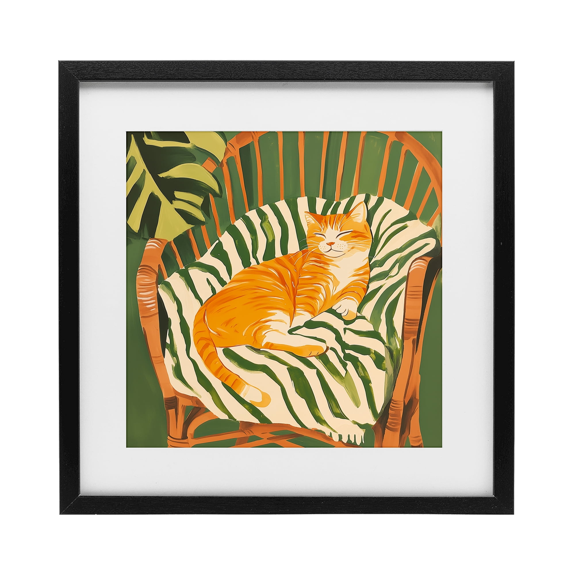 Stupell Industries Orange Cat in Rattan Chair Black Framed Print Under Glass, design by Walker Noble