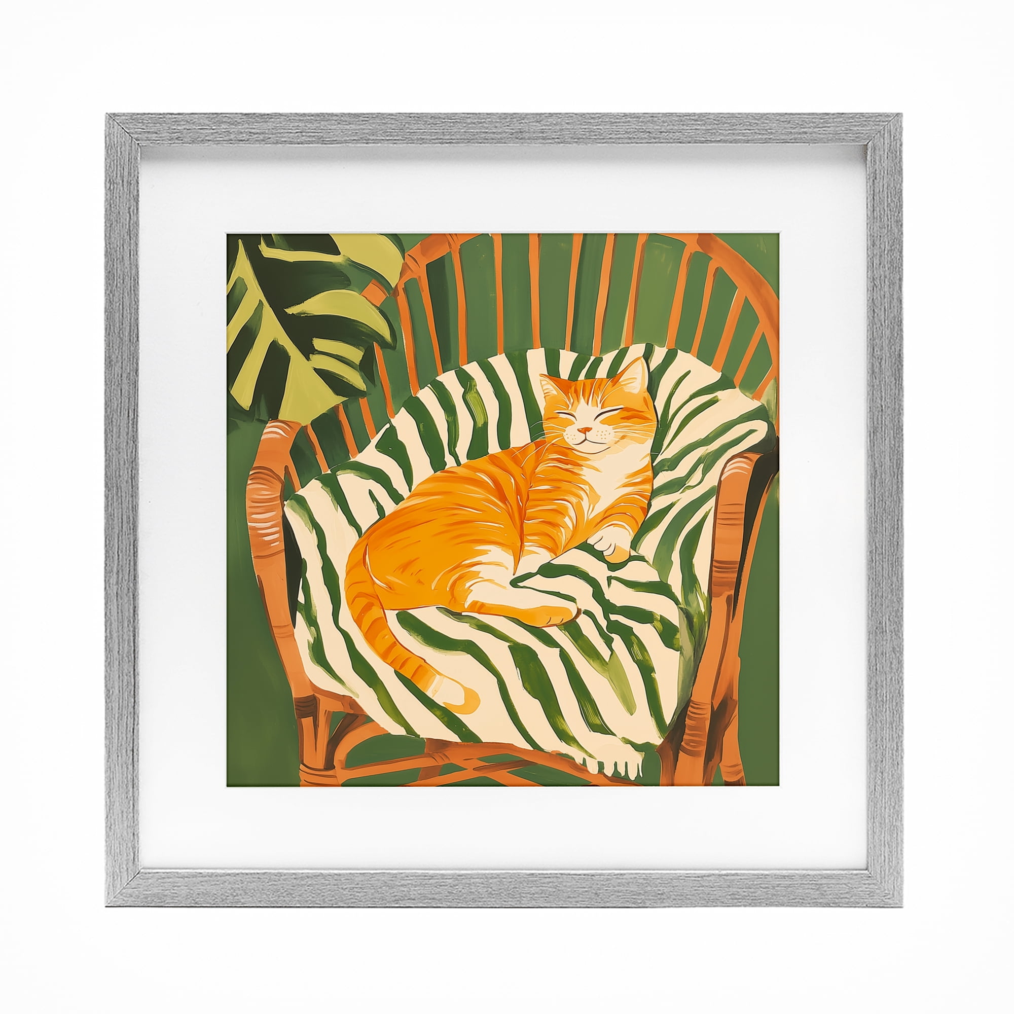 Stupell Industries Orange Cat in Rattan Chair Gray Framed Print Under Glass, design by Walker Noble