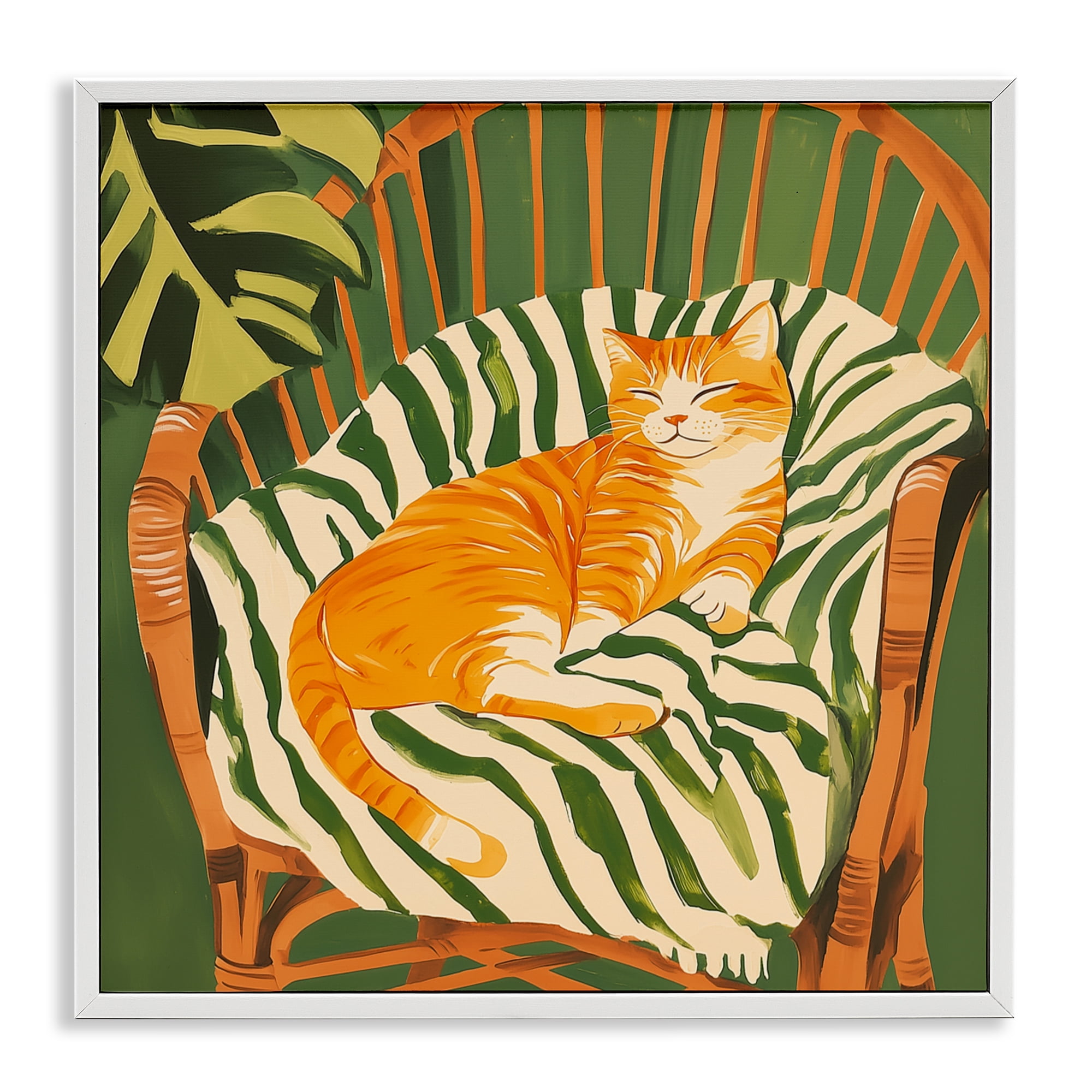 Stupell Industries Orange Cat in Rattan Chair White Framed Giclee Art, design by Walker Noble