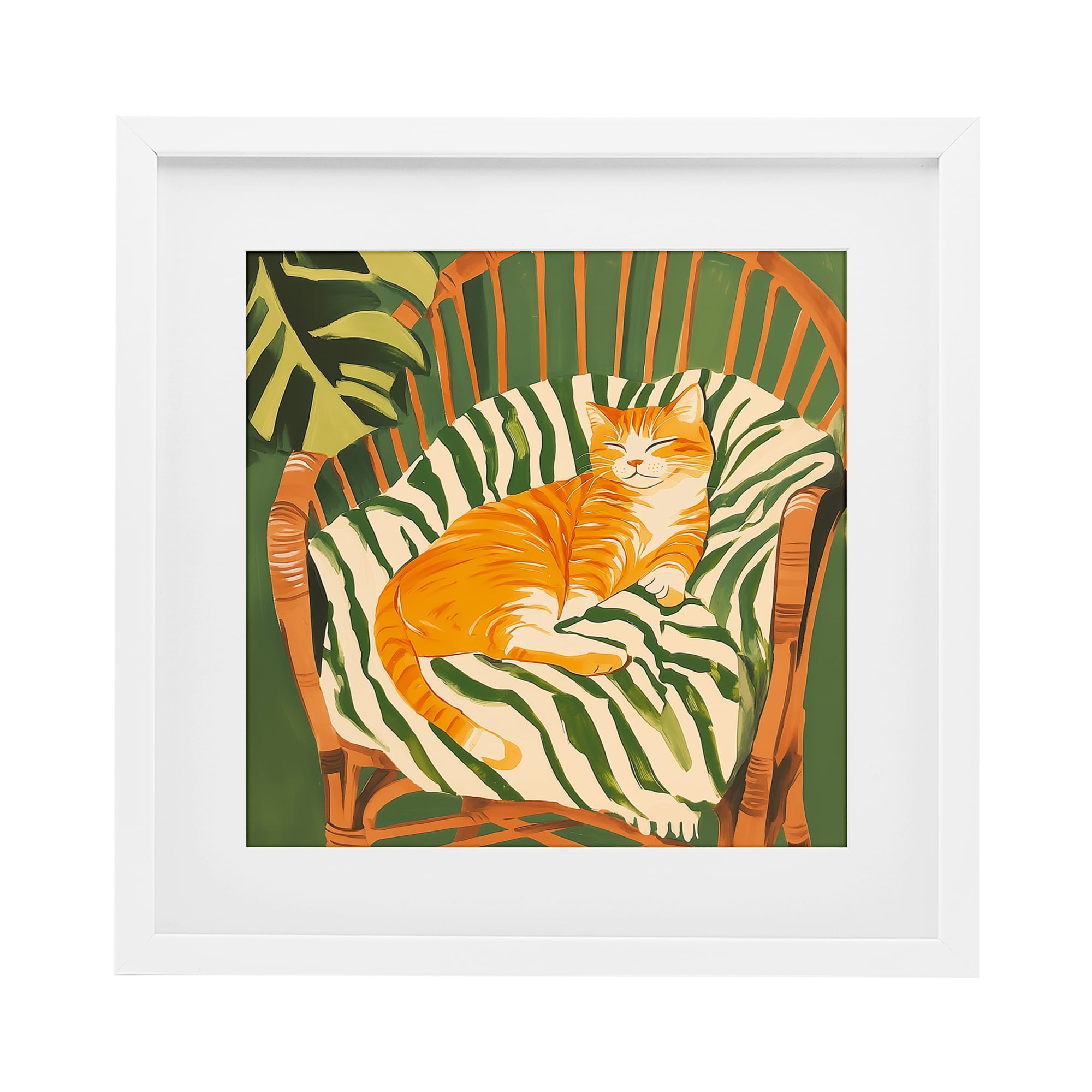 Stupell Industries Orange Cat in Rattan Chair White Framed Print Under Glass, design by Walker Noble