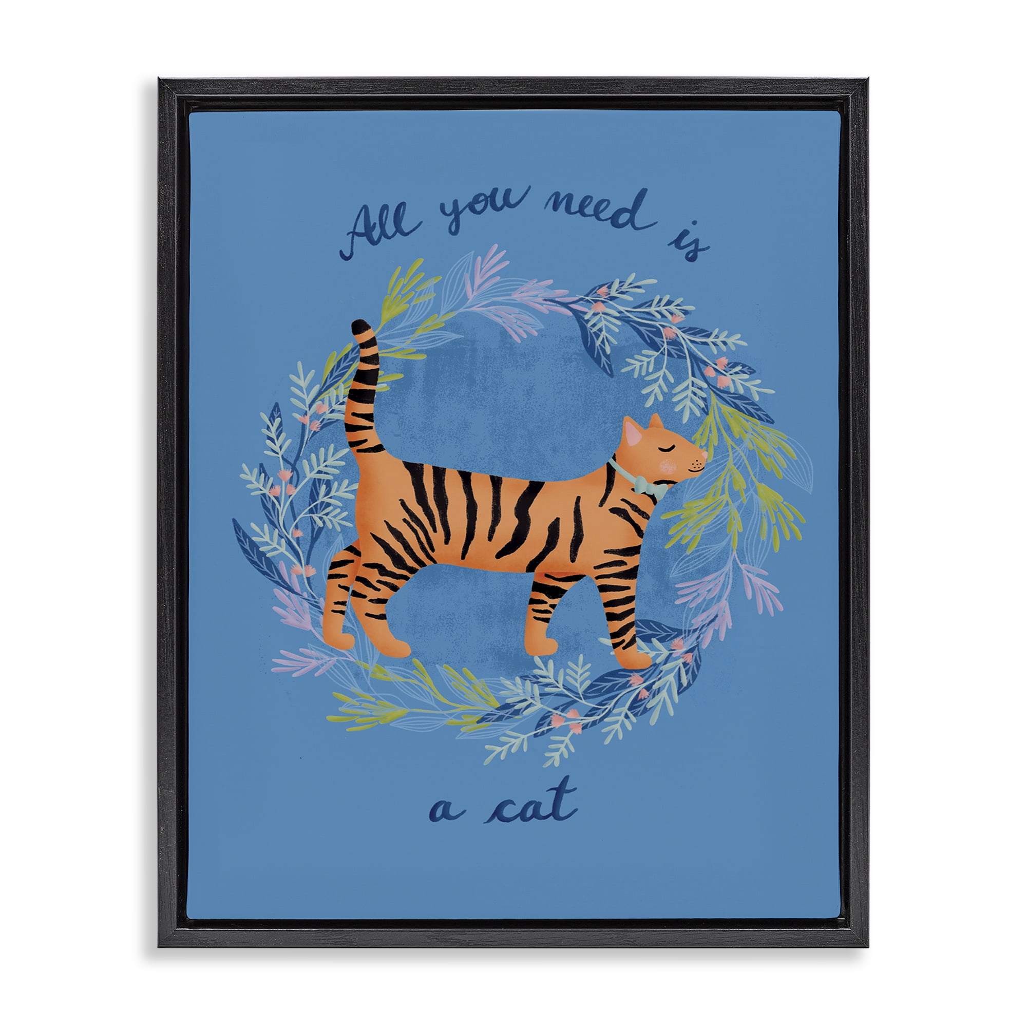 Stupell Industries Orange Cat on Wreath Animals Painting Black Floater Framed Canvas Art Print Wall Art, 17 x 21