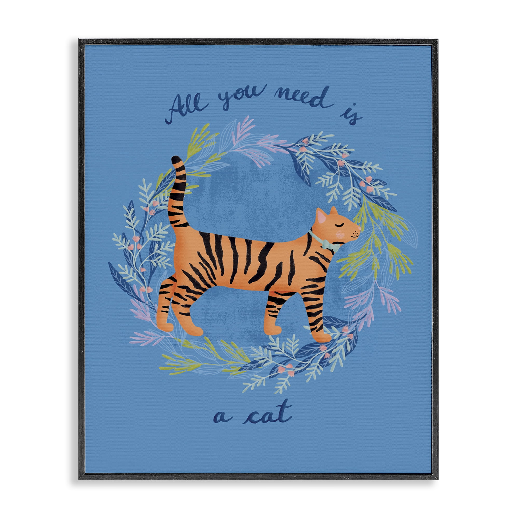 Stupell Industries Orange Cat on Wreath Animals Painting Black Framed Art Print Wall Art, 11 x 14