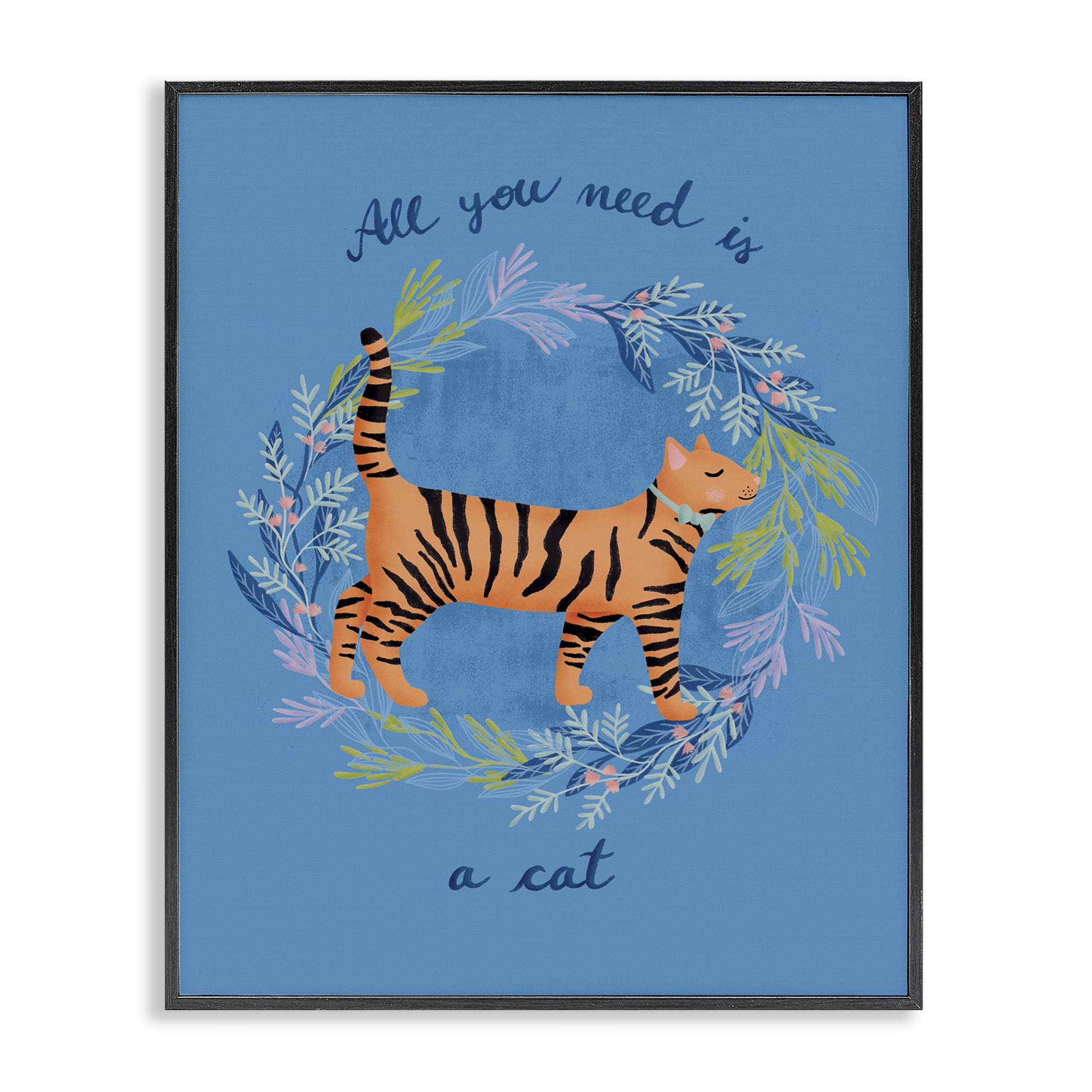Stupell Industries Orange Cat on Wreath Animals Painting Black Framed Art Print Wall Art, 24 x 30