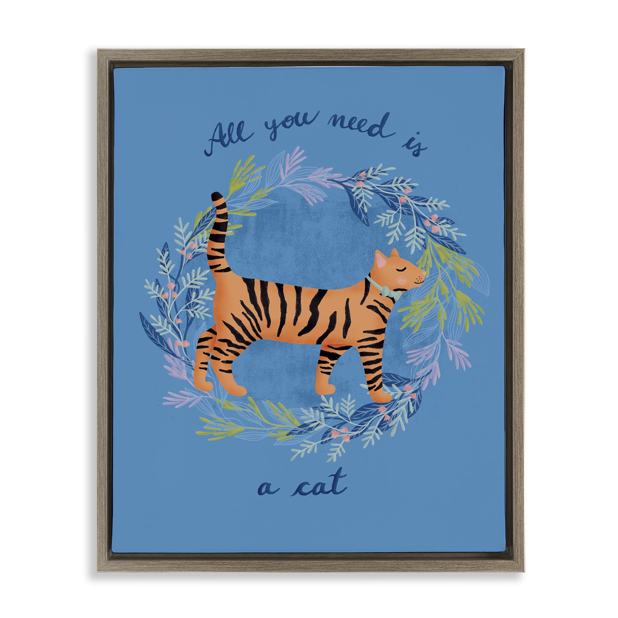 Stupell Industries Orange Cat on Wreath Animals Painting Brown Floater Framed Canvas Art Print Wall Art, 25 x 31
