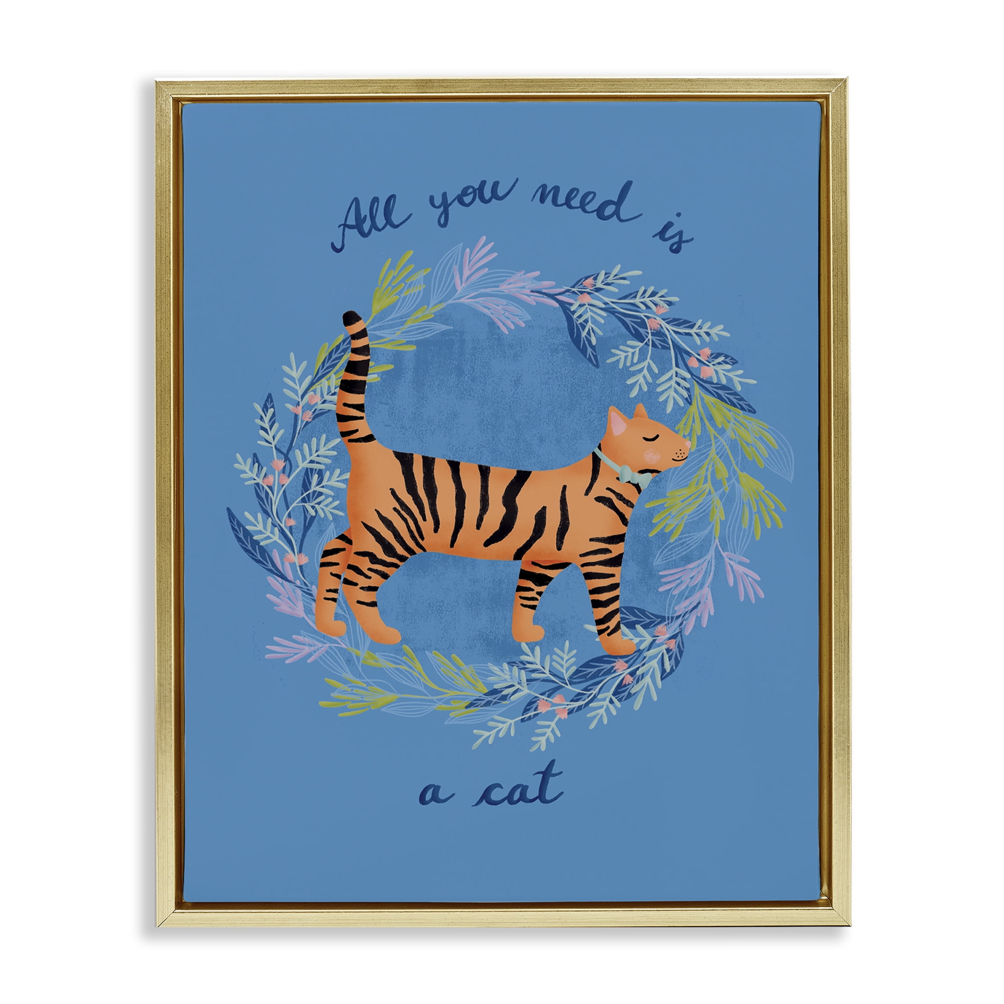 Stupell Industries Orange Cat on Wreath Animals Painting Gold Floater Framed Canvas Art Print Wall Art, 17 x 21