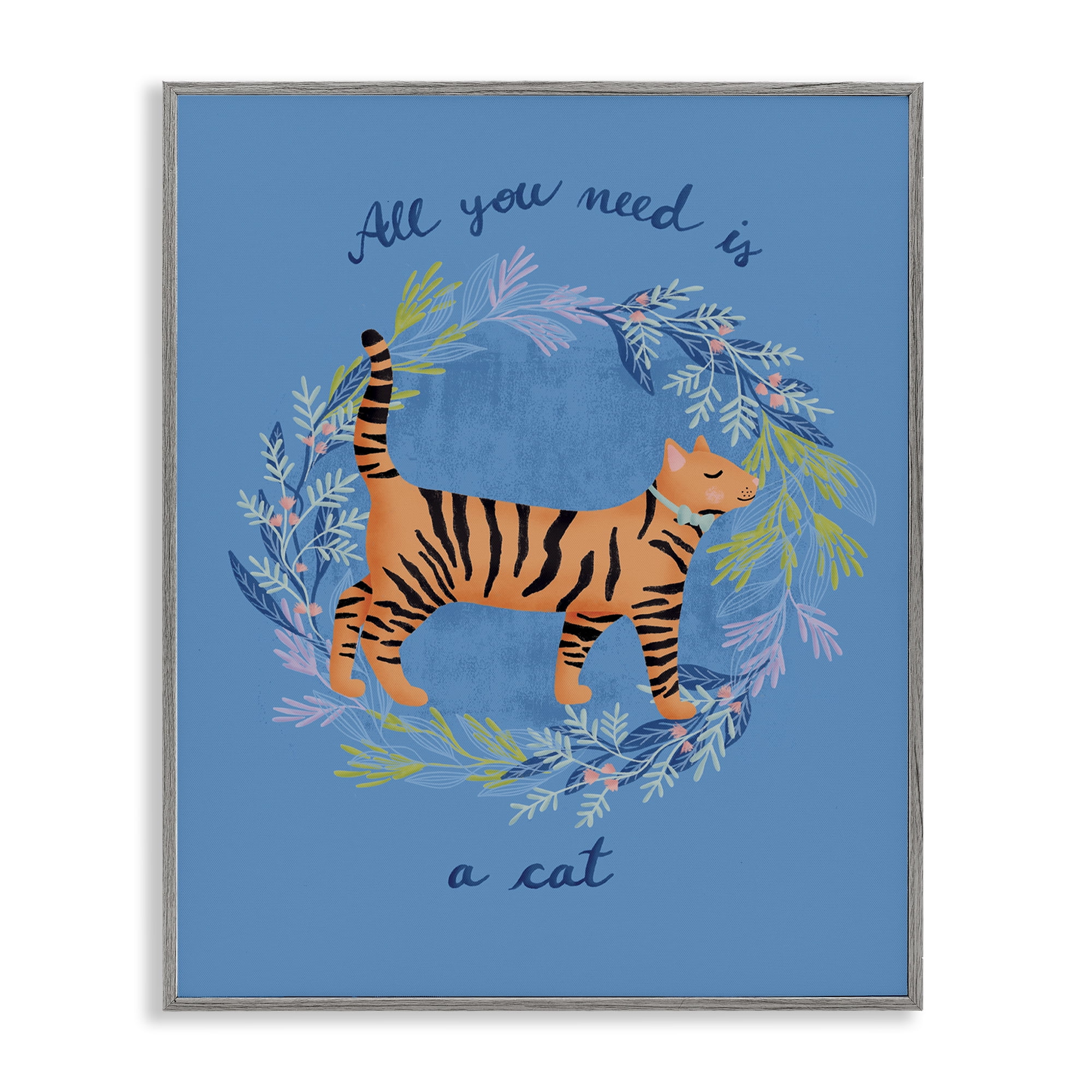 Stupell Industries Orange Cat on Wreath Animals Painting Gray Framed Art Print Wall Art, 11 x 14