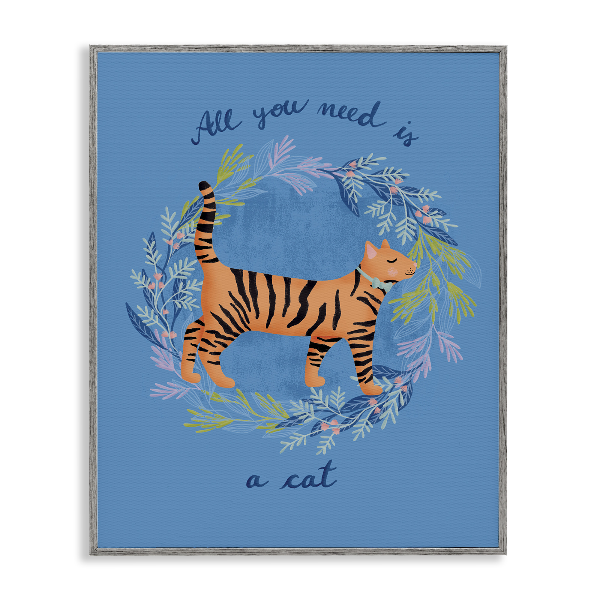 Stupell Industries Orange Cat on Wreath Animals Painting Gray Framed Art Print Wall Art, 16 x 20