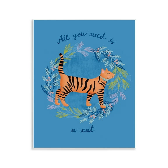 Stupell Industries Orange Cat on Wreath Animals Painting Unframed Art Print Wall Art, 11 x 14