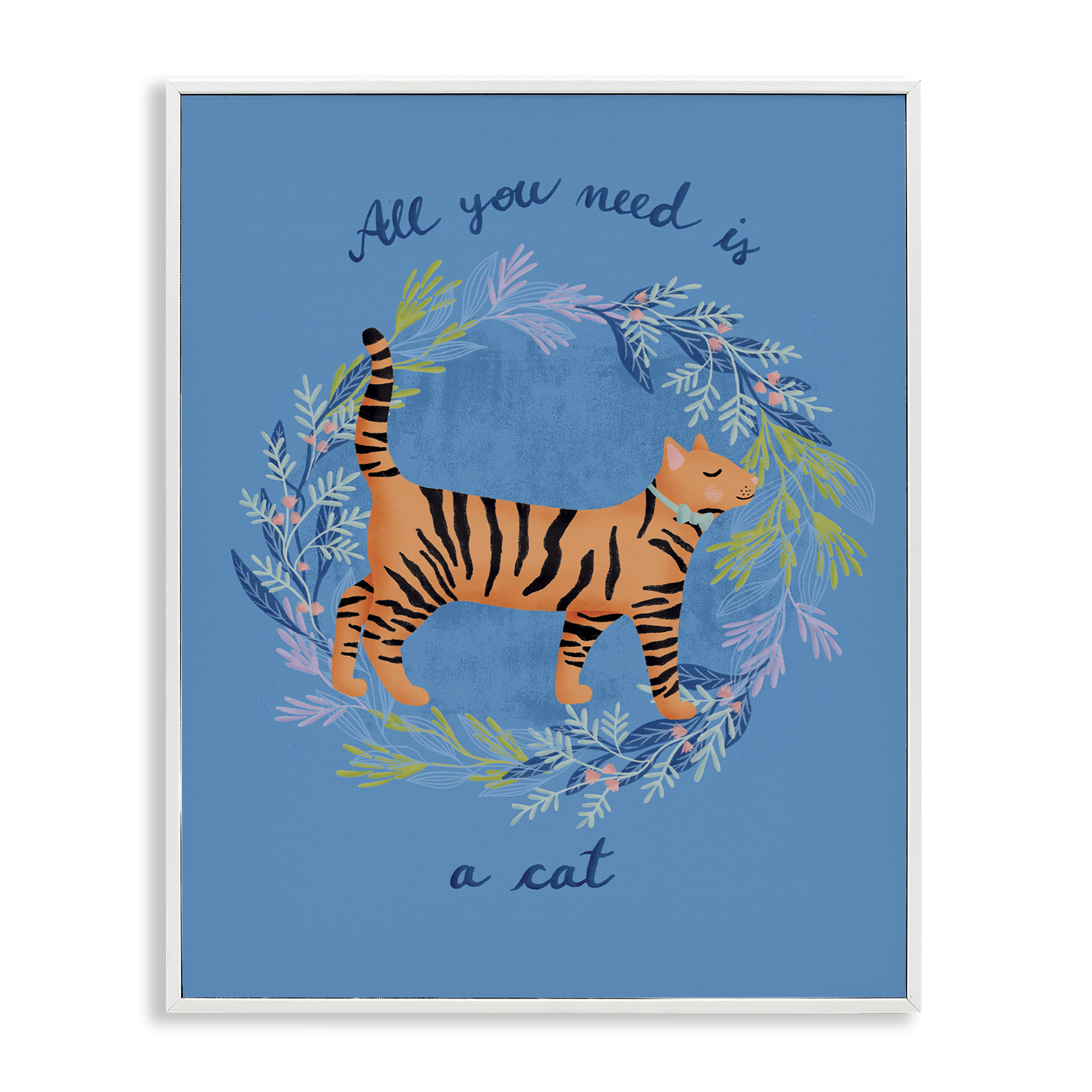 Stupell Industries Orange Cat on Wreath Animals Painting White Framed Art Print Wall Art, 11 x 14