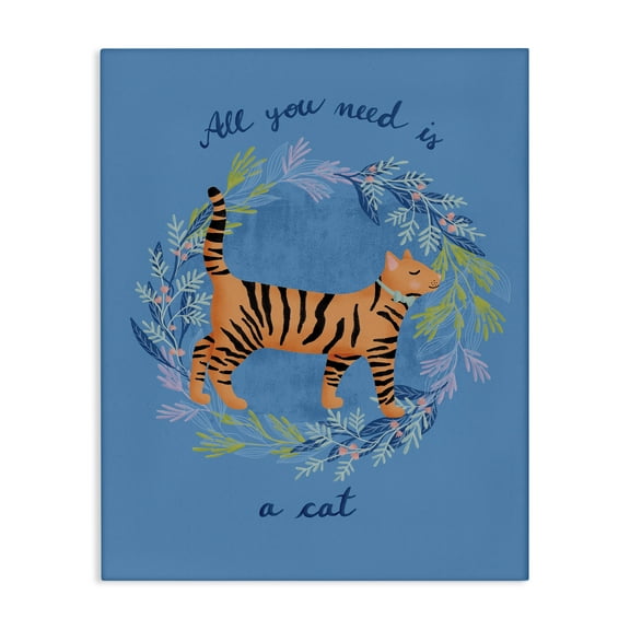 Stupell Industries Orange Cat on Wreath Animals Painting Wrapped Canvas Art Print Wall Art, 16 x 20