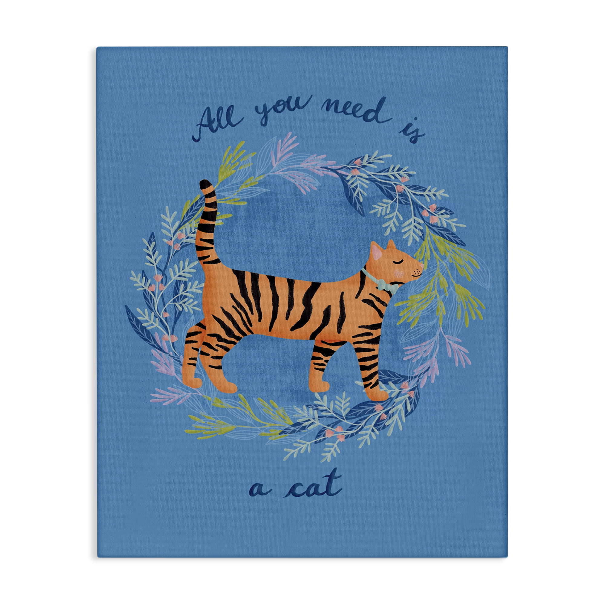 Stupell Industries Orange Cat on Wreath Animals Painting Wrapped Canvas Art Print Wall Art, 36 x 48