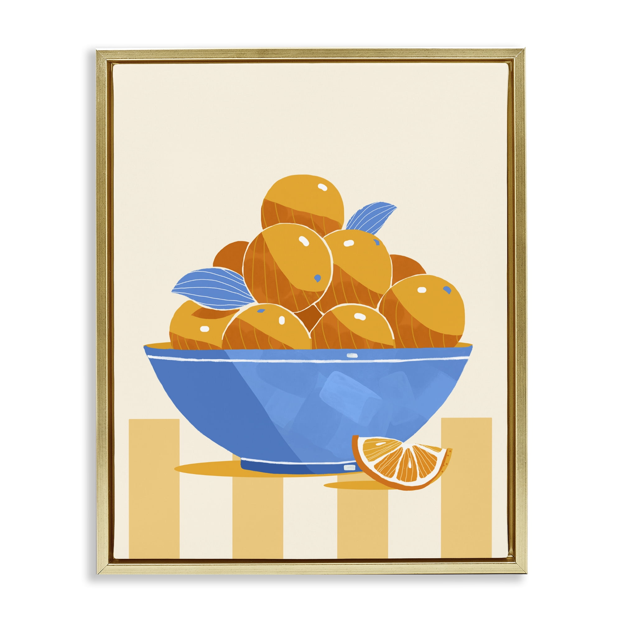 Stupell Industries Orange Citrus Bowl Striped Gold Framed Floater Canvas Wall Art, design by Lucca Sheppard