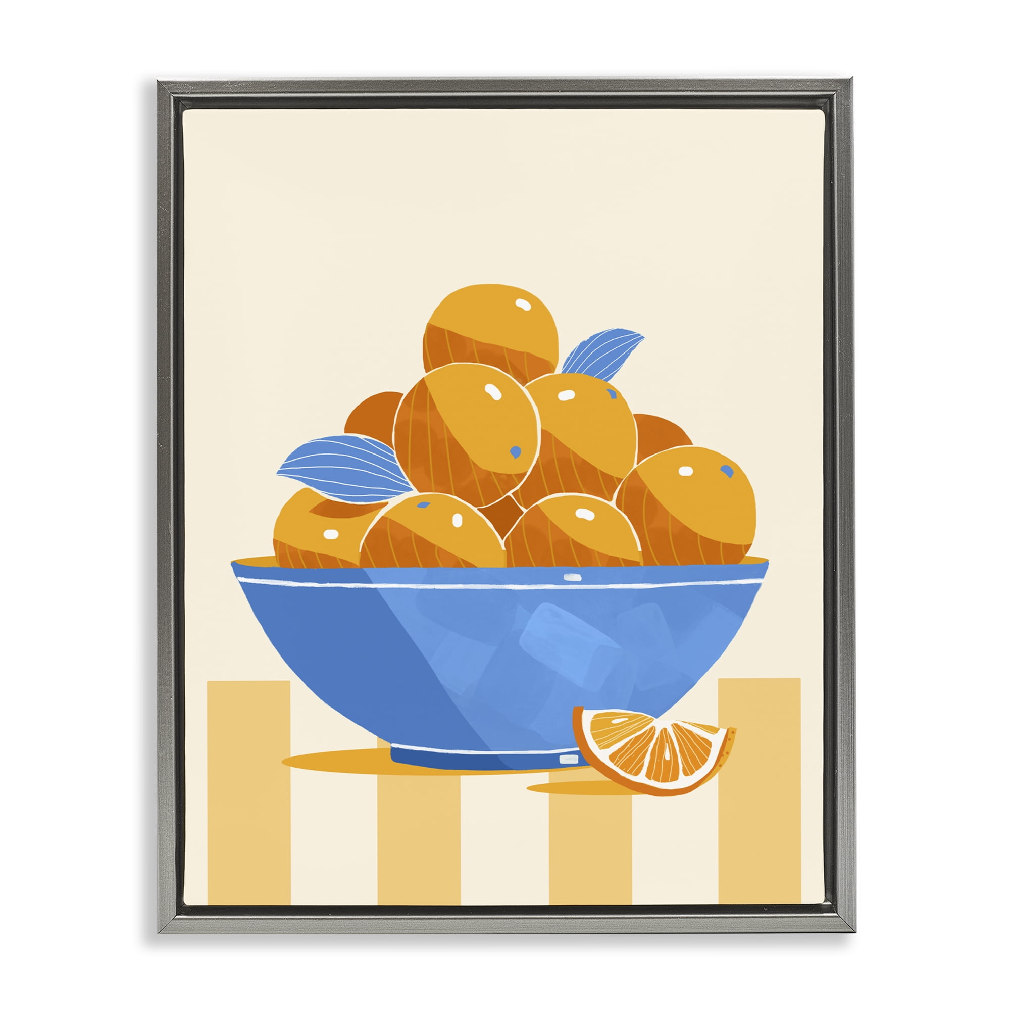 Stupell Industries Orange Citrus Bowl Striped Gray Framed Floater Canvas Wall Art, design by Lucca Sheppard