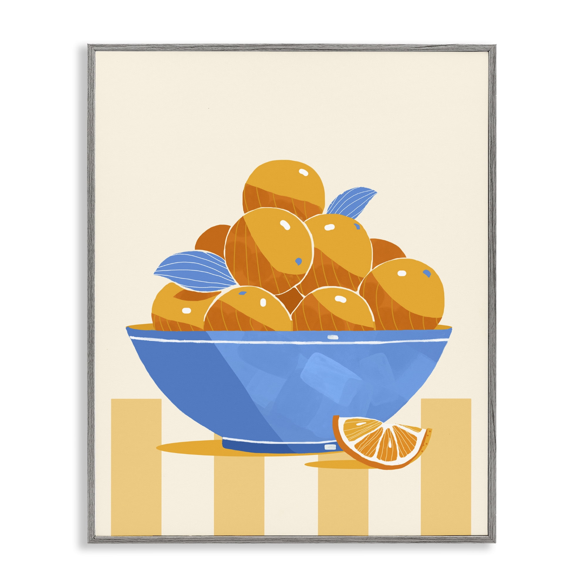 Stupell Industries Orange Citrus Bowl Striped Gray Framed Giclee Art, design by Lucca Sheppard