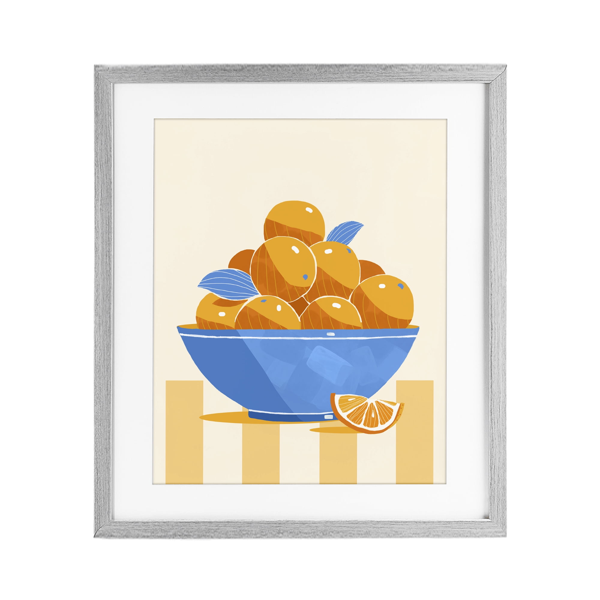 Stupell Industries Orange Citrus Bowl Striped Gray Framed Print Under Glass, design by Lucca Sheppard
