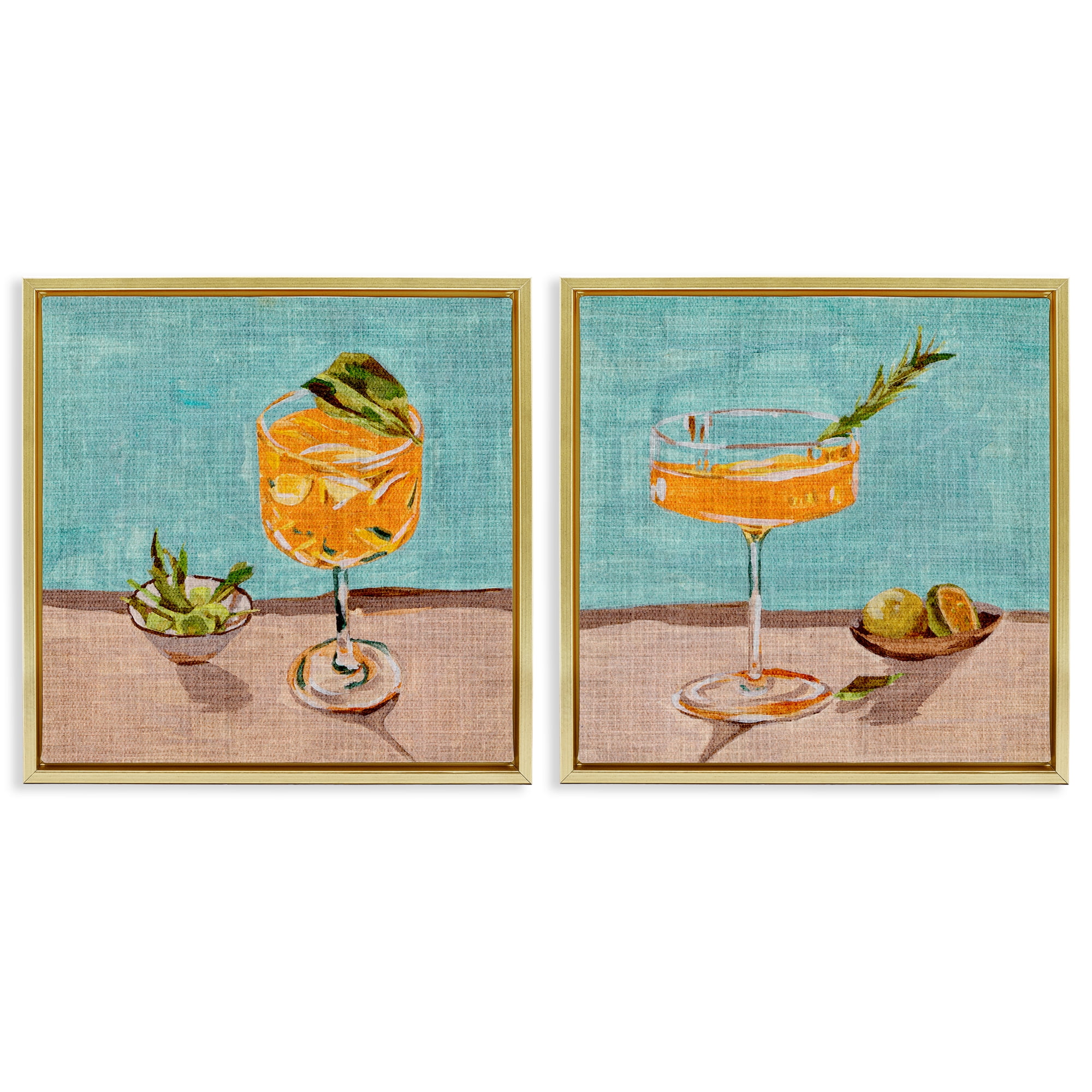 Stupell Industries Orange Cocktail Still Lifes Food & Beverage Painting Gold Floater Framed Canvas Art Print Wall Art, 25 x 25, Set of 2