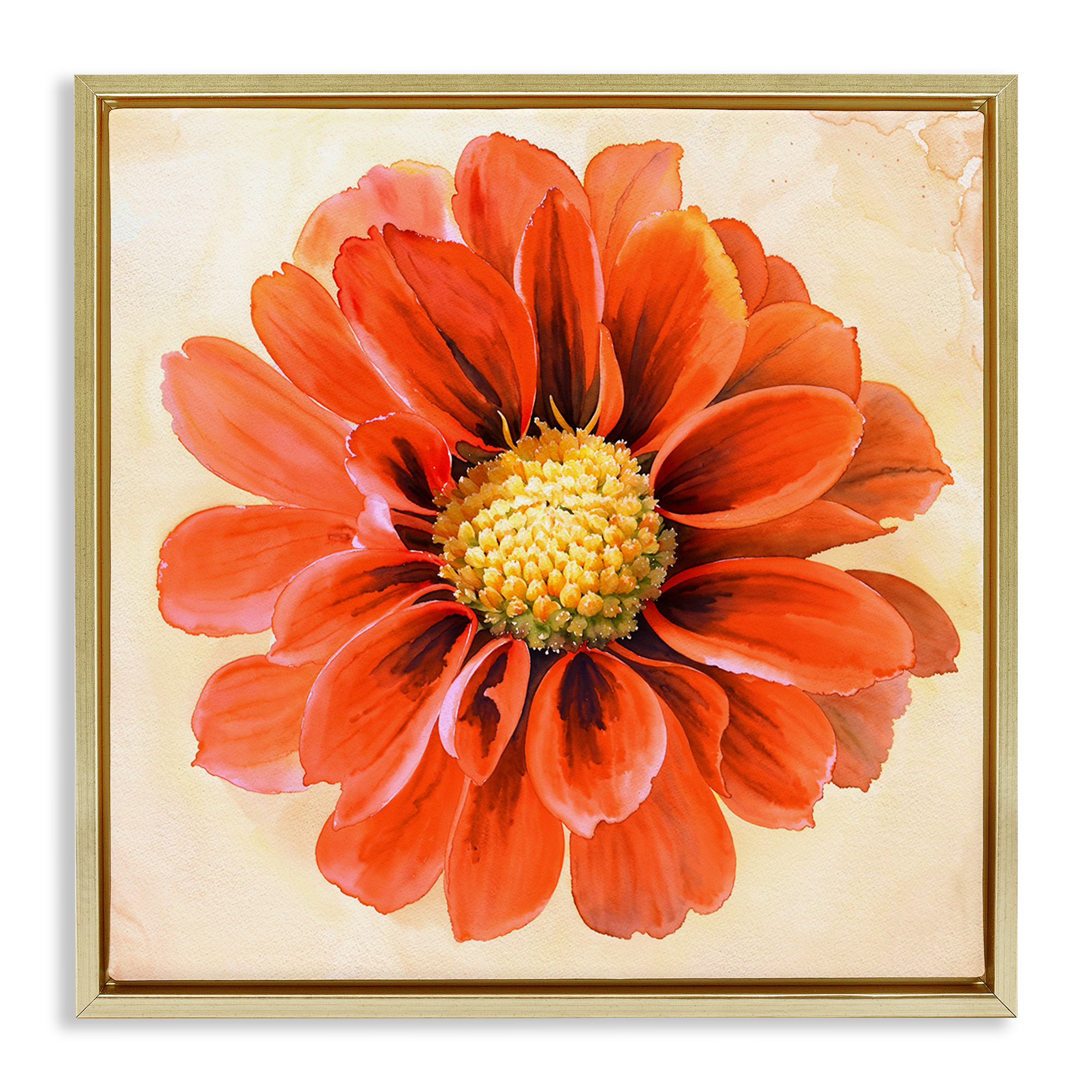 Stupell Industries Orange Dahlia Bloom Plants & Flowers Painting Gold Floater Framed Canvas Art Print Wall Art, 25 x 25