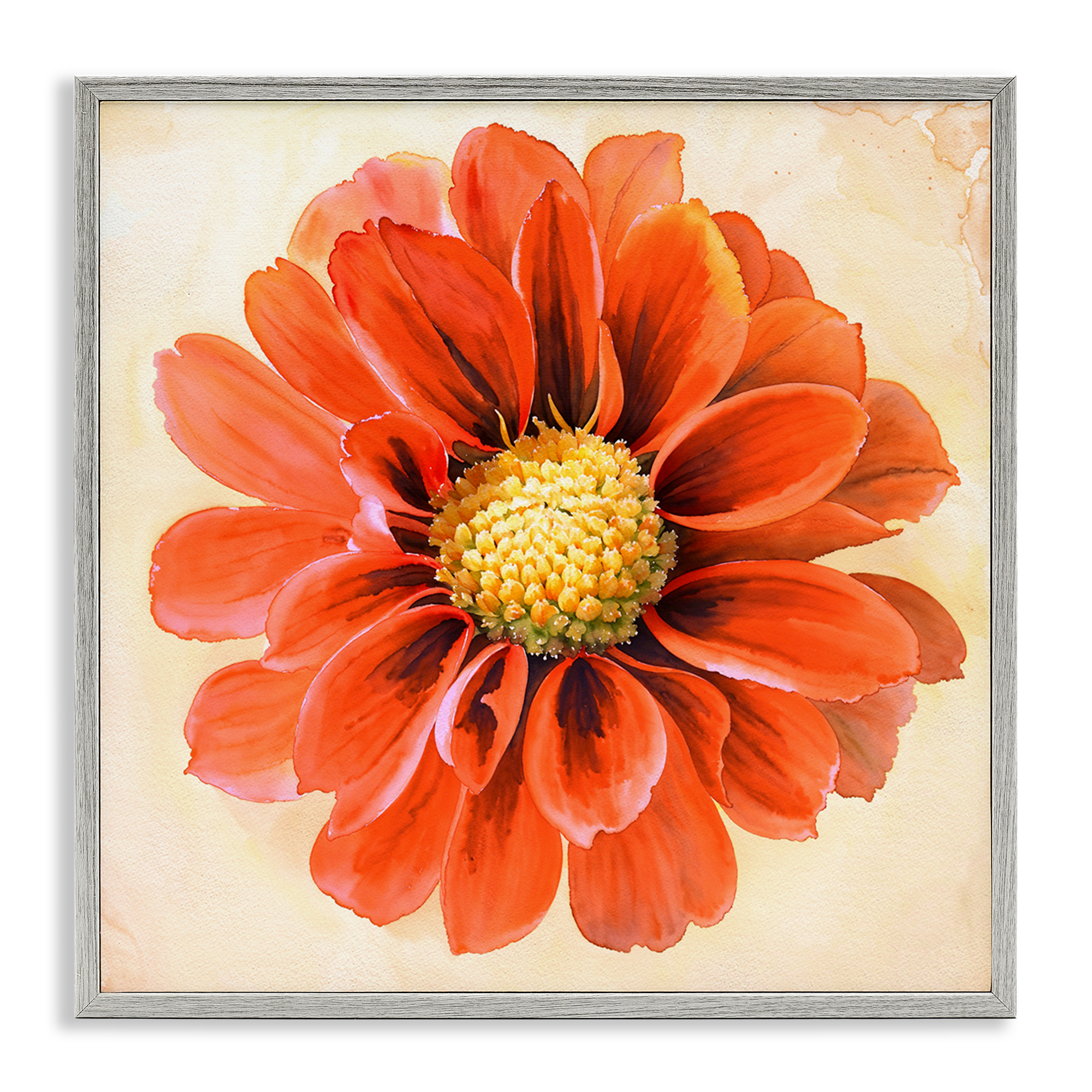 Stupell Industries Orange Dahlia Bloom Plants & Flowers Painting Gray Framed Art Print Wall Art, 24 x 24