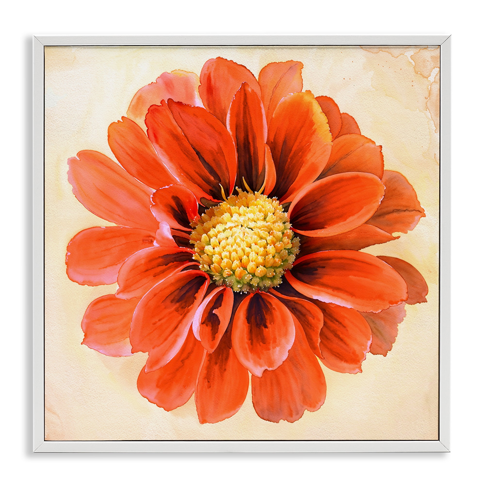 Stupell Industries Orange Dahlia Bloom Plants & Flowers Painting White Framed Art Print Wall Art, 24 x 24