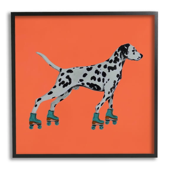 Stupell Industries Orange Dalmatian Rollerskating Animals & Insects Painting Black Framed Art Print Wall Art