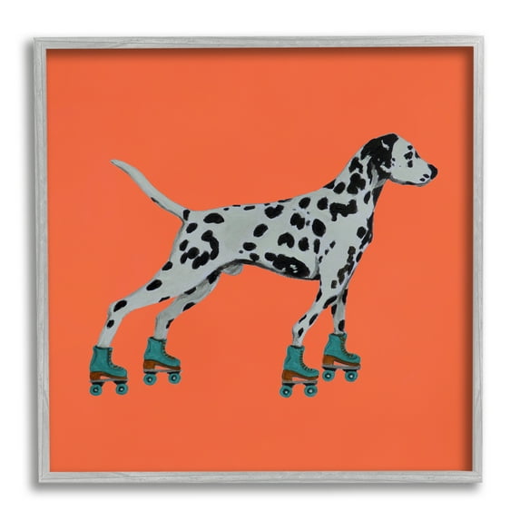 Stupell Industries Orange Dalmatian Rollerskating Animals & Insects Painting Gray Framed Art Print Wall Art