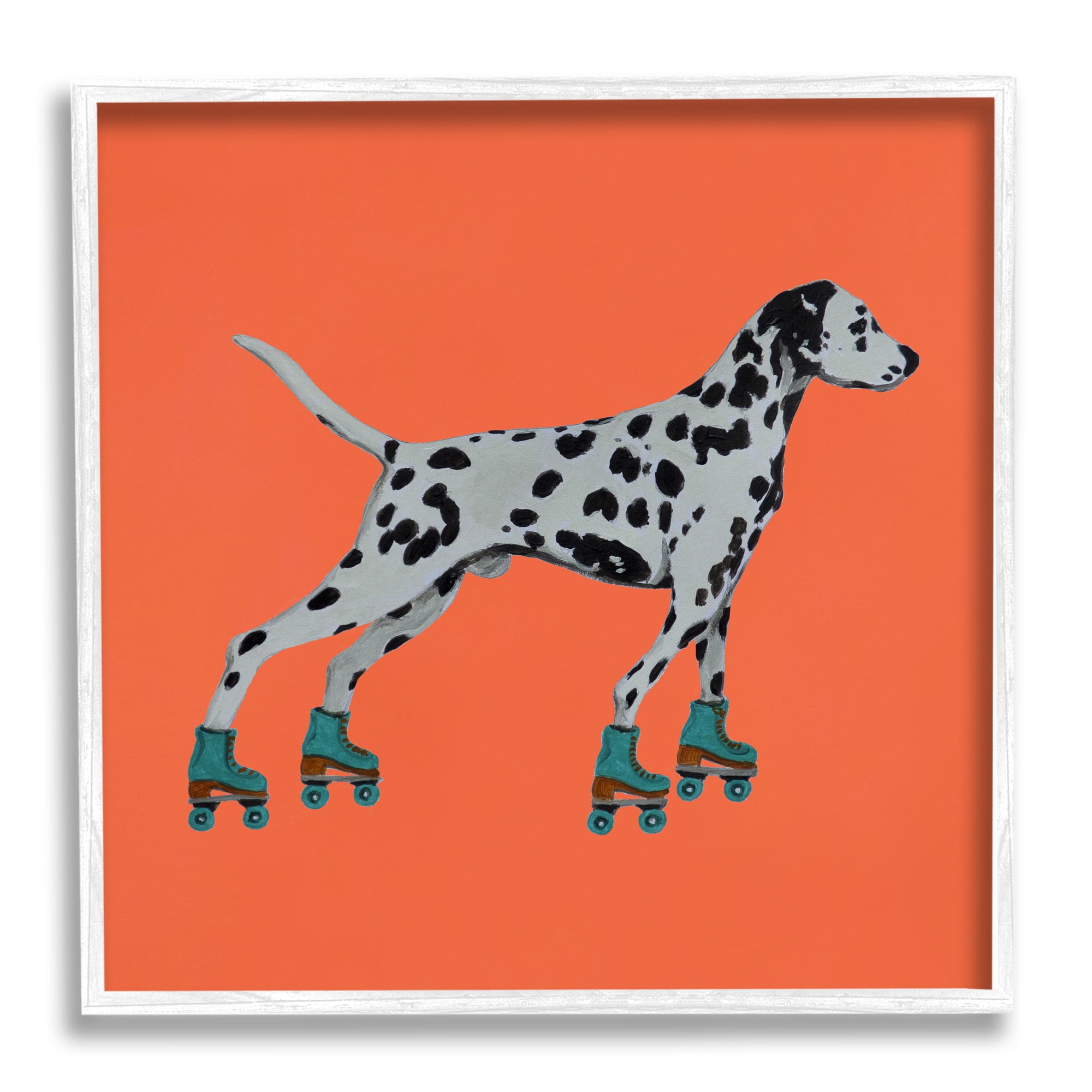 Stupell Industries Orange Dalmatian Rollerskating Animals & Insects Painting White Framed Art Print Wall Art