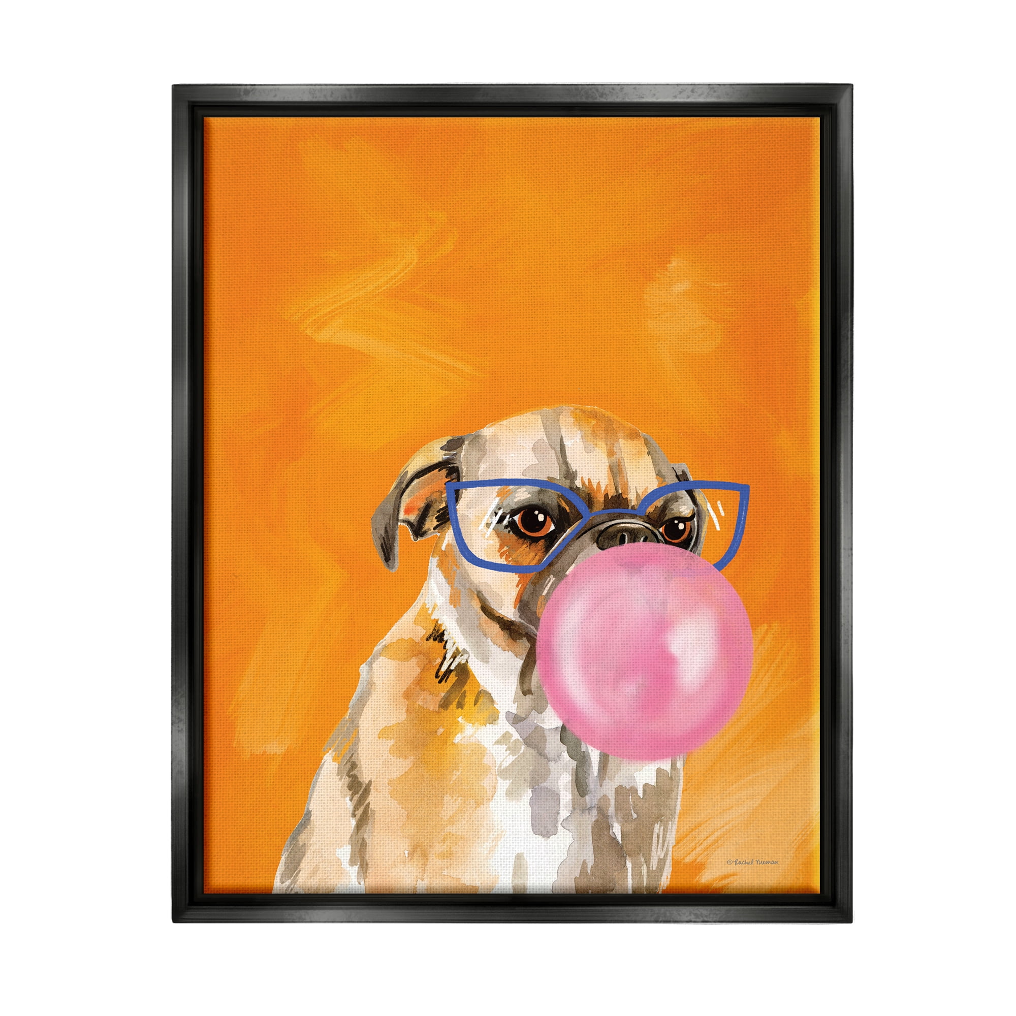 Stupell Industries Orange Dog with Bubblegum Animals & Insects Painting Black Floater Framed Art Print Wall Art, 17 x 21