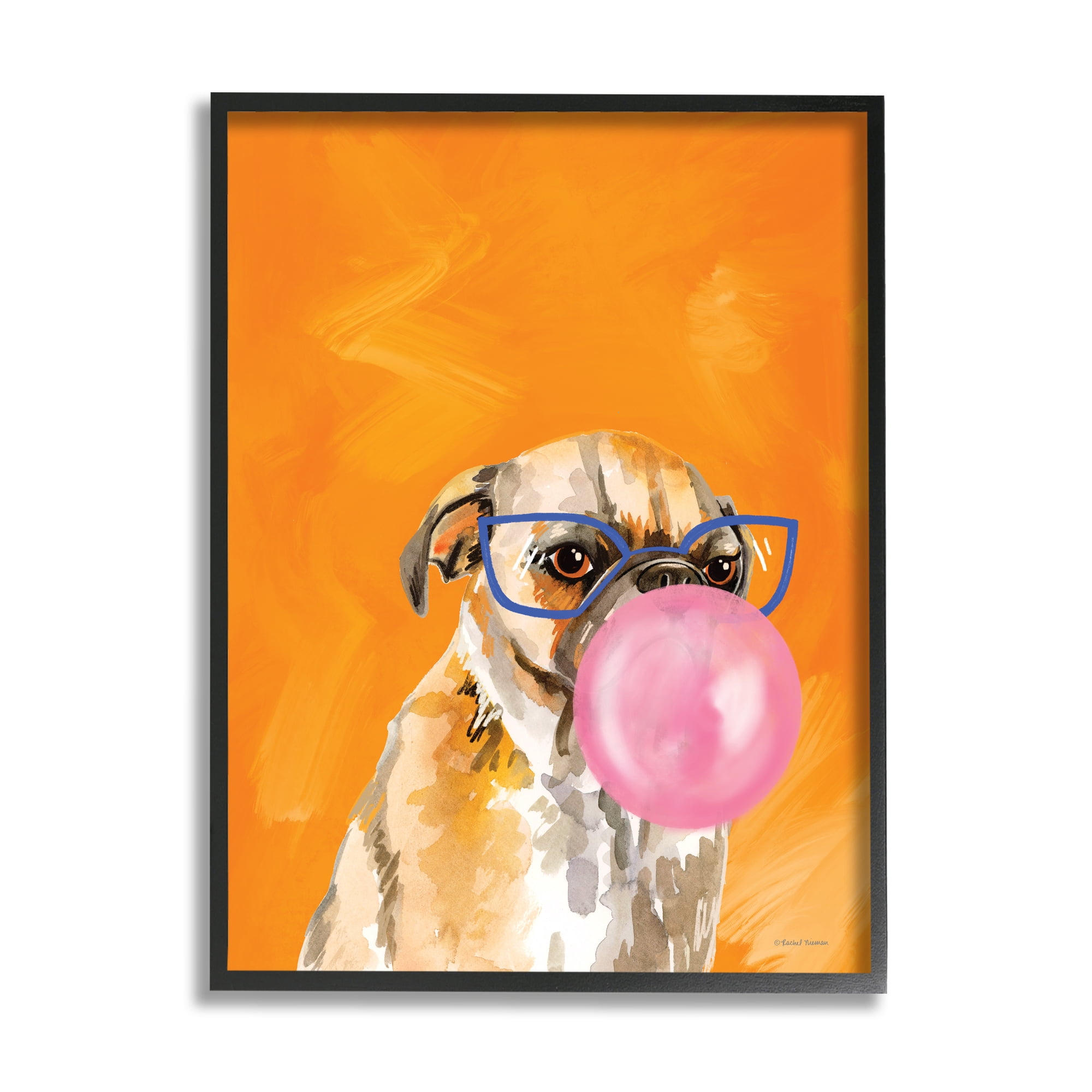 Stupell Industries Orange Dog with Bubblegum Animals & Insects Painting Black Framed Art Print Wall Art, 16 x 20