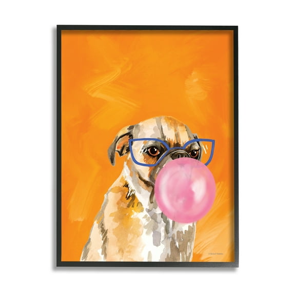 Stupell Industries Orange Dog with Bubblegum Animals & Insects Painting Black Framed Art Print Wall Art, 24 x 30