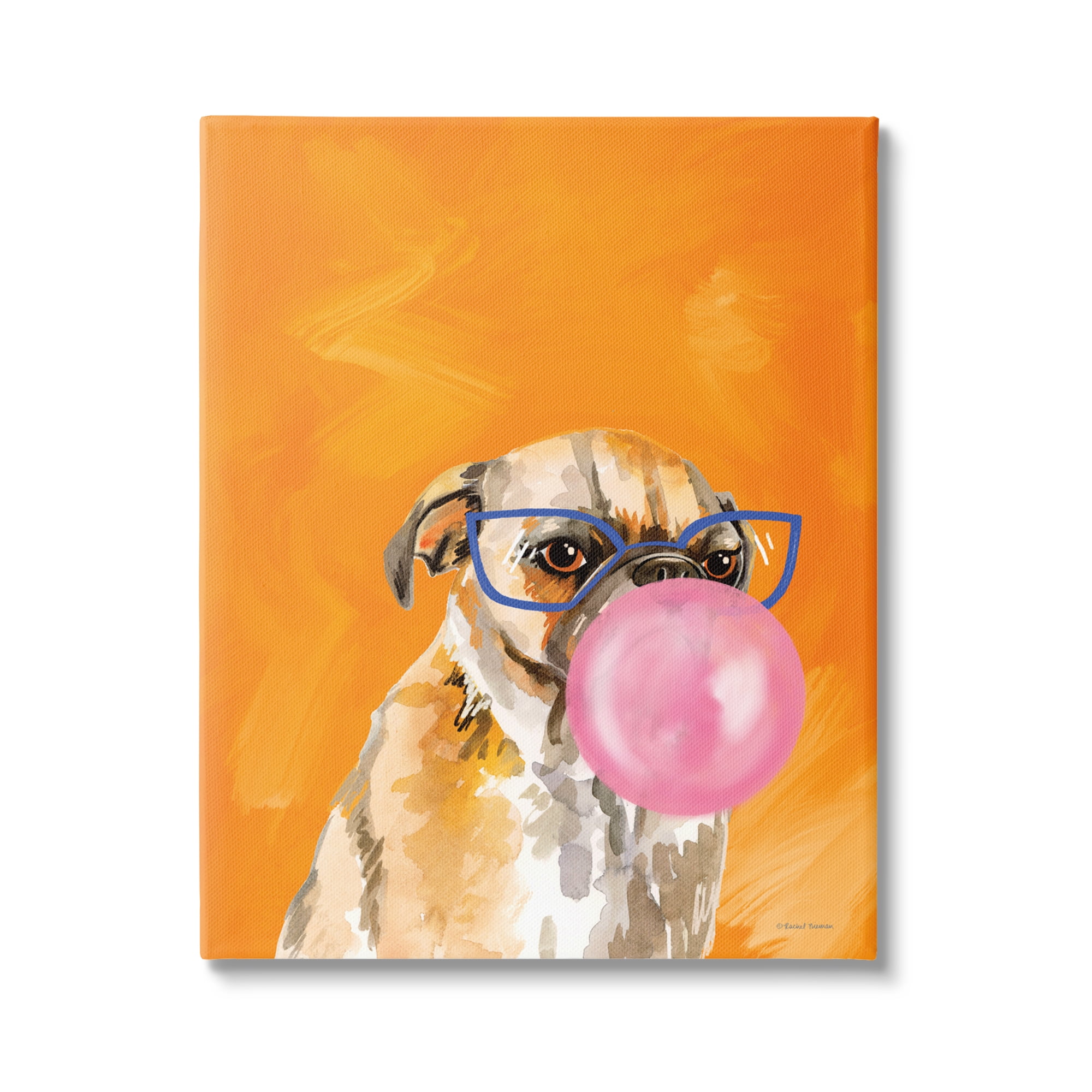 Stupell Industries Orange Dog with Bubblegum Animals & Insects Painting Gallery Wrapped Canvas Print Wall Art, 24 x 30