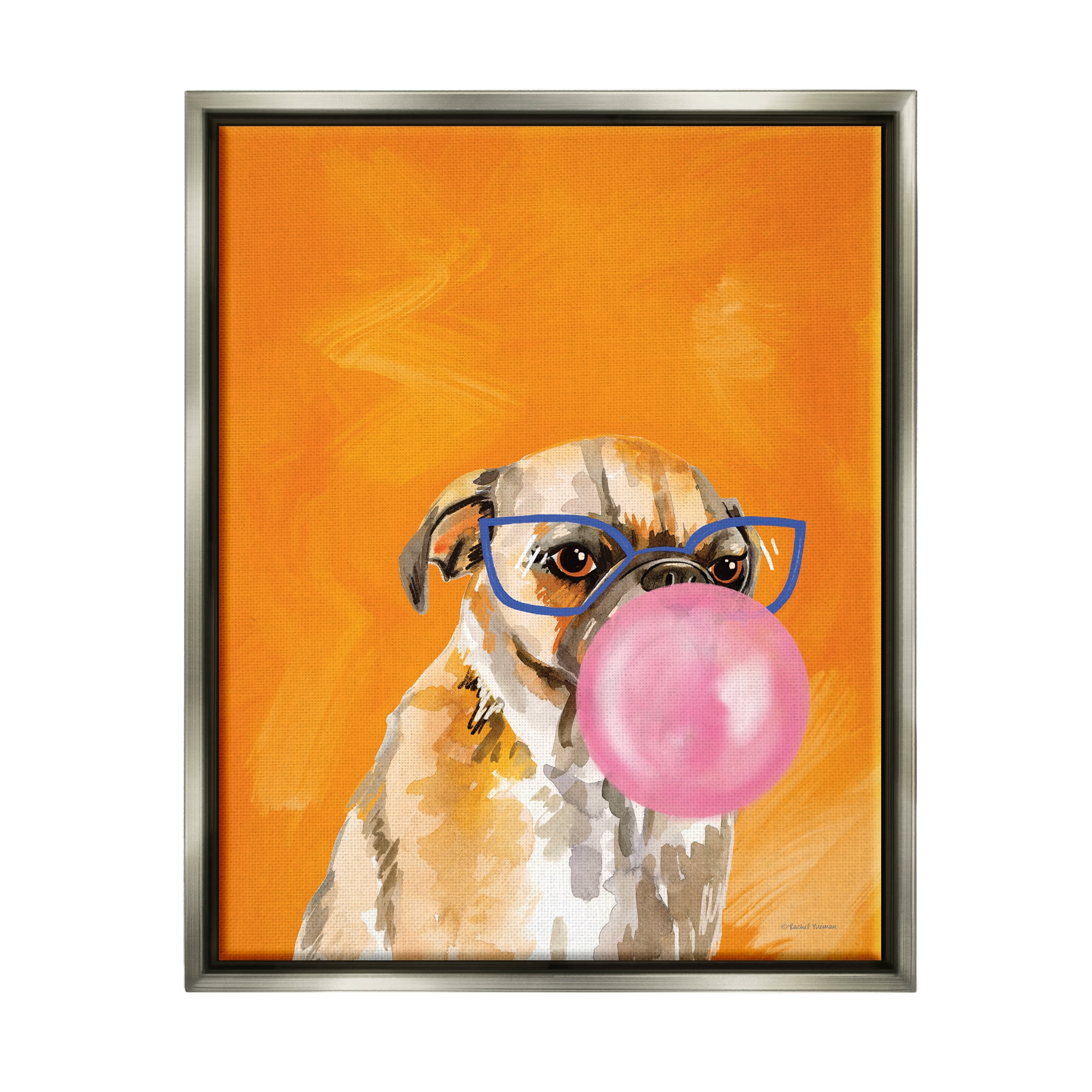 Stupell Industries Orange Dog with Bubblegum Animals & Insects Painting Gray Floater Framed Art Print Wall Art, 25 x 31