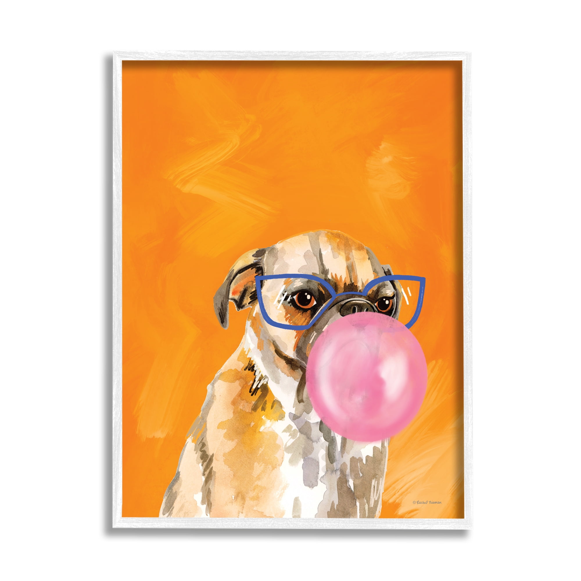 Stupell Industries Orange Dog with Bubblegum Animals & Insects Painting White Framed Art Print Wall Art, 16 x 20