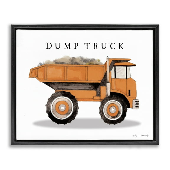 Stupell Industries Orange Dump Truck Construction Art for Kids Painting Black Floater Framed Canvas Art Print Wall Art, 21 x 17